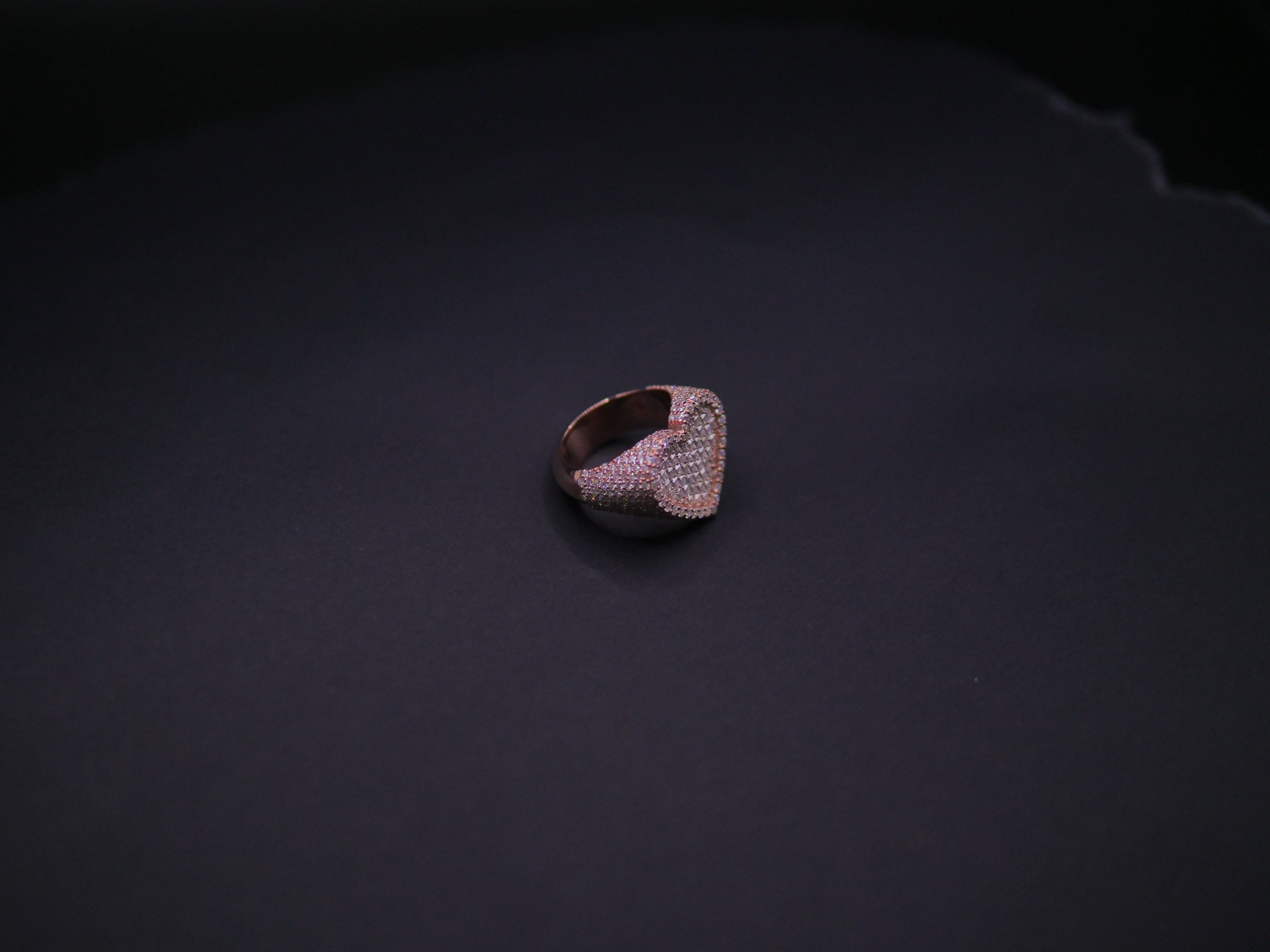 Rose Gold Pavé Heart Signet Ring Fully Iced In White CZ Stones