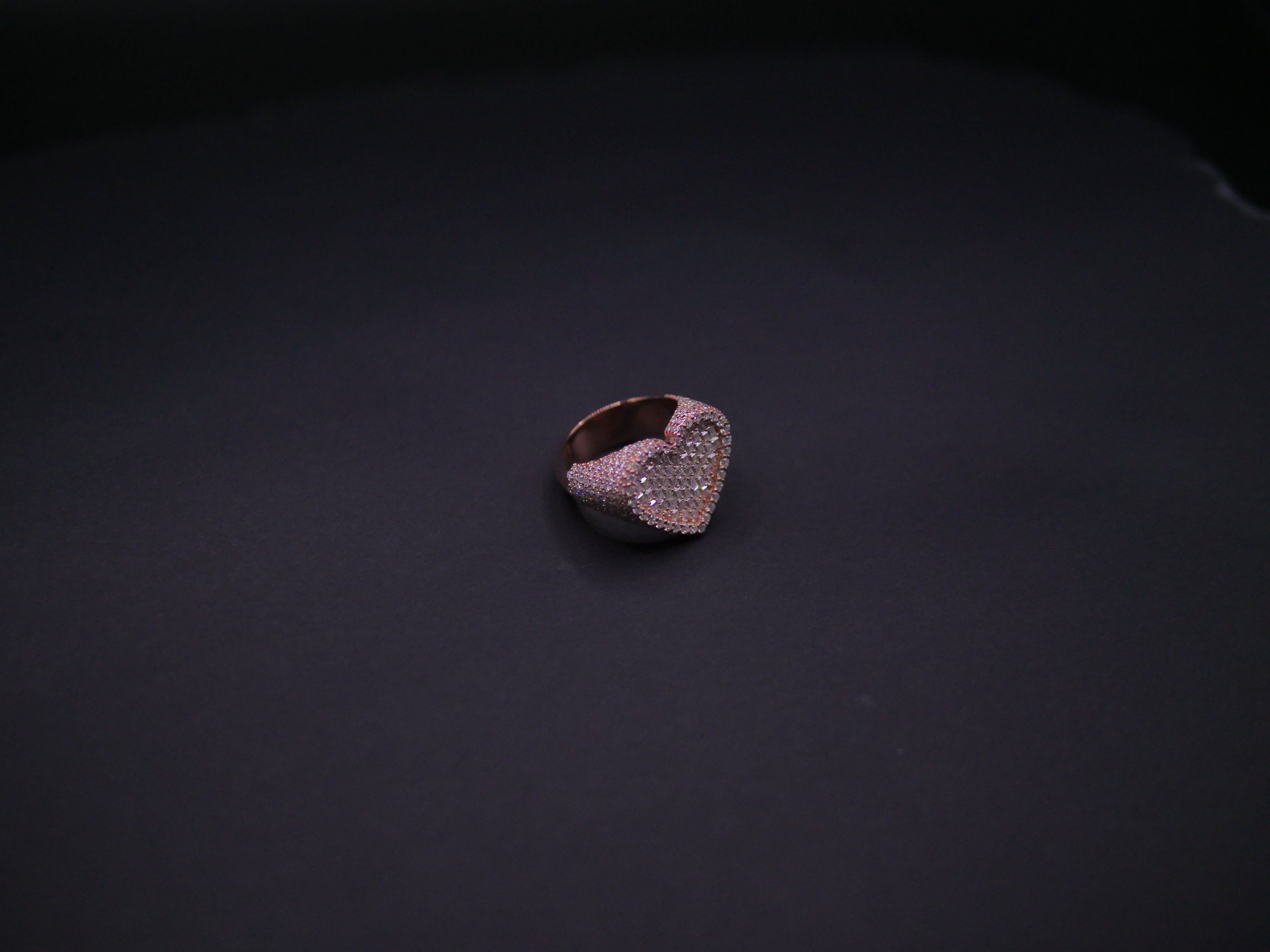 Rose Gold Pavé Heart Signet Ring Fully Iced In White CZ Stones