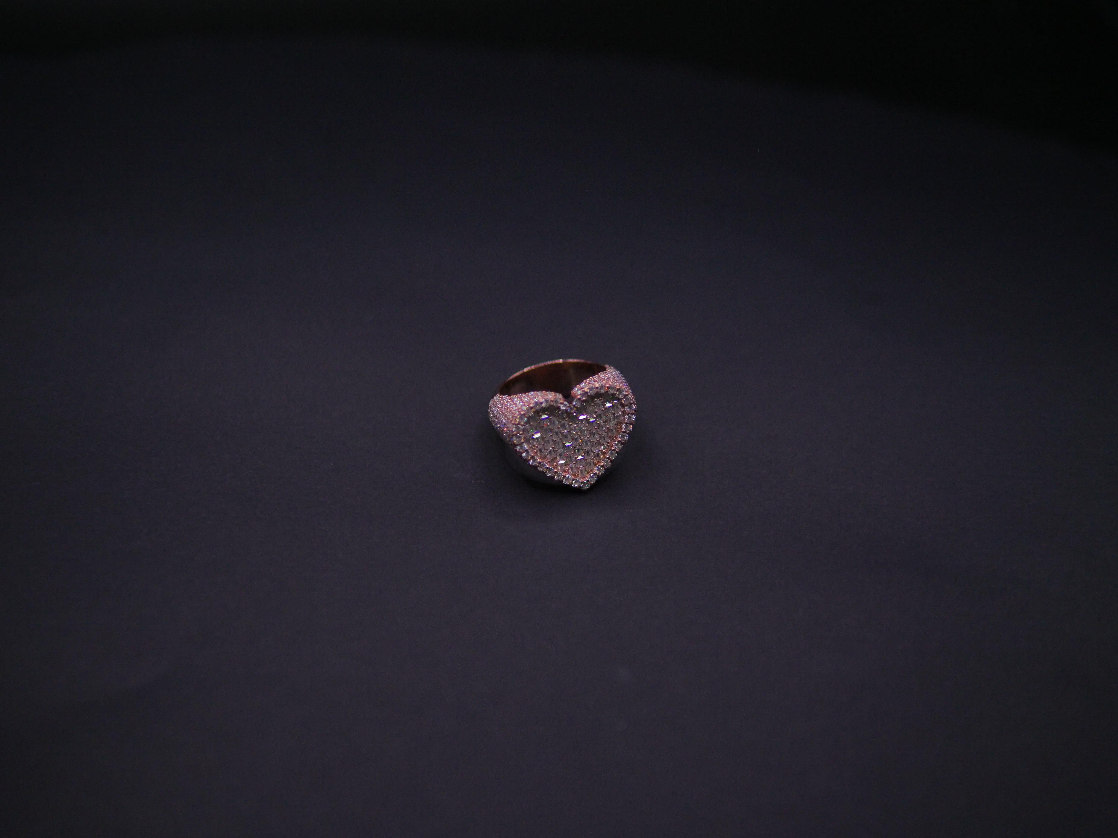 Rose Gold Pavé Heart Signet Ring Fully Iced In White CZ Stones