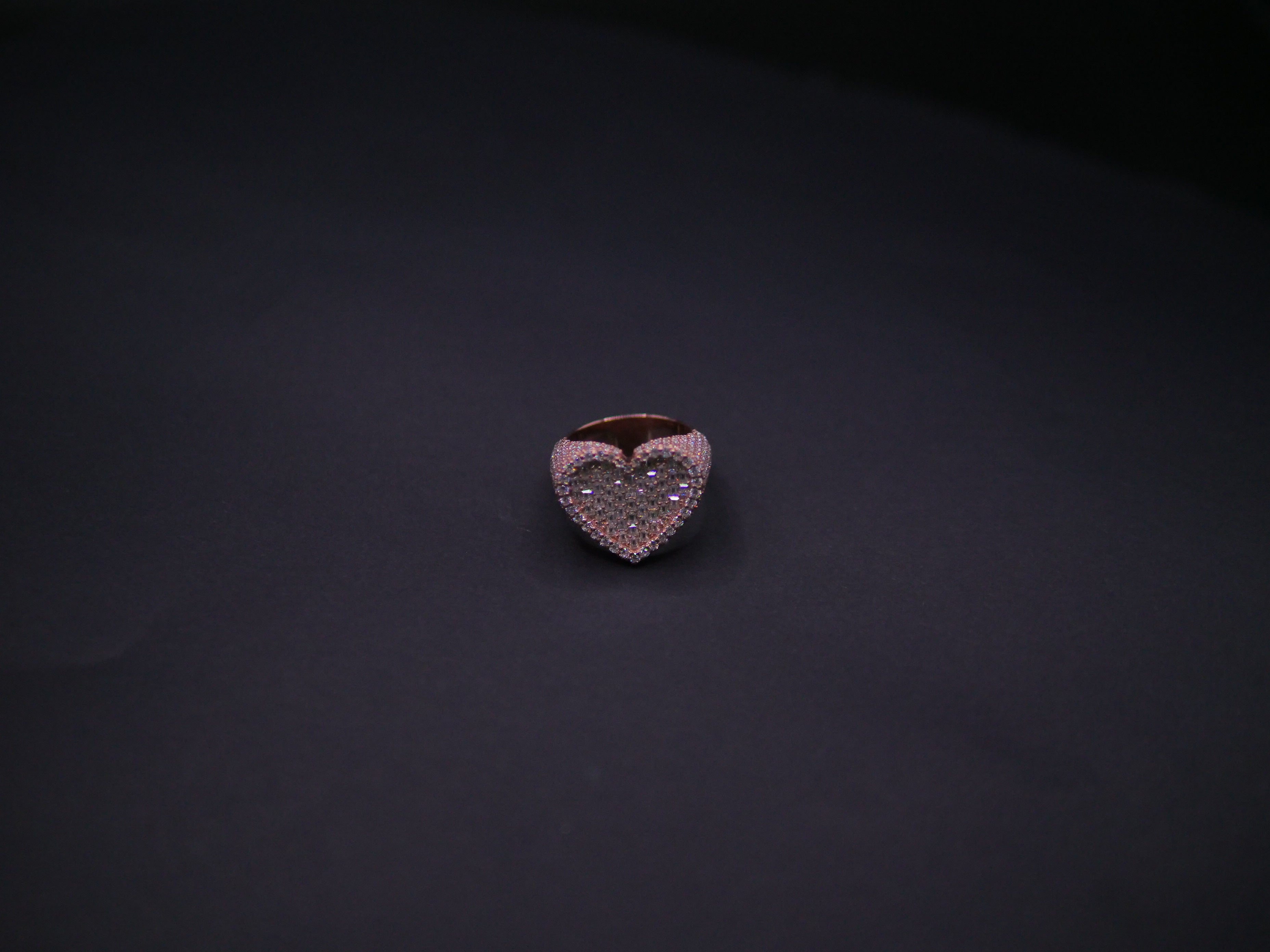 Rose Gold Pavé Heart Signet Ring Fully Iced In White CZ Stones