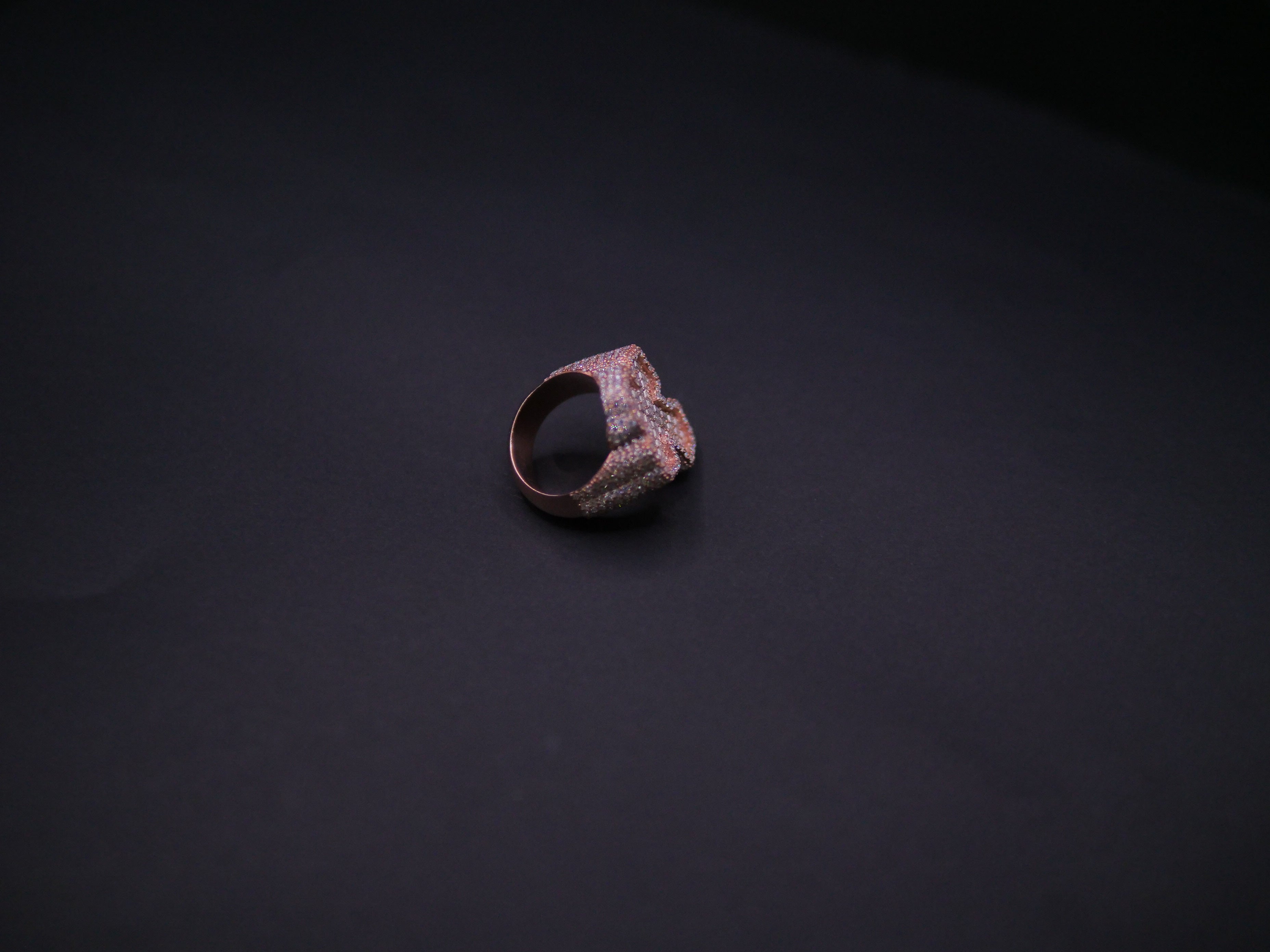 Rose Gold Full Pavé Heart Signet Ring In White CZ — Side Profile View