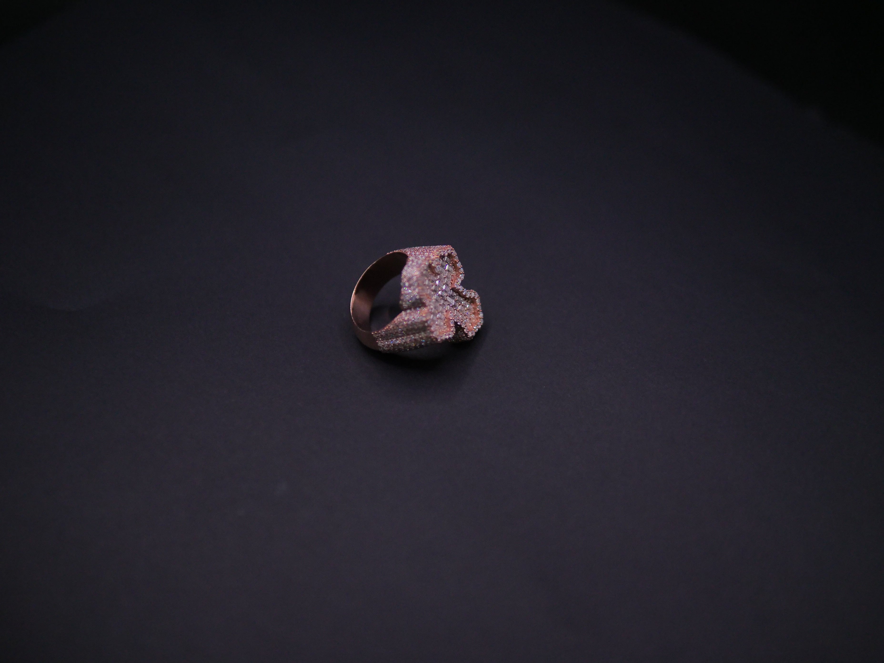 Rose Gold Full Pavé Heart Signet Ring In White CZ — Side Profile View
