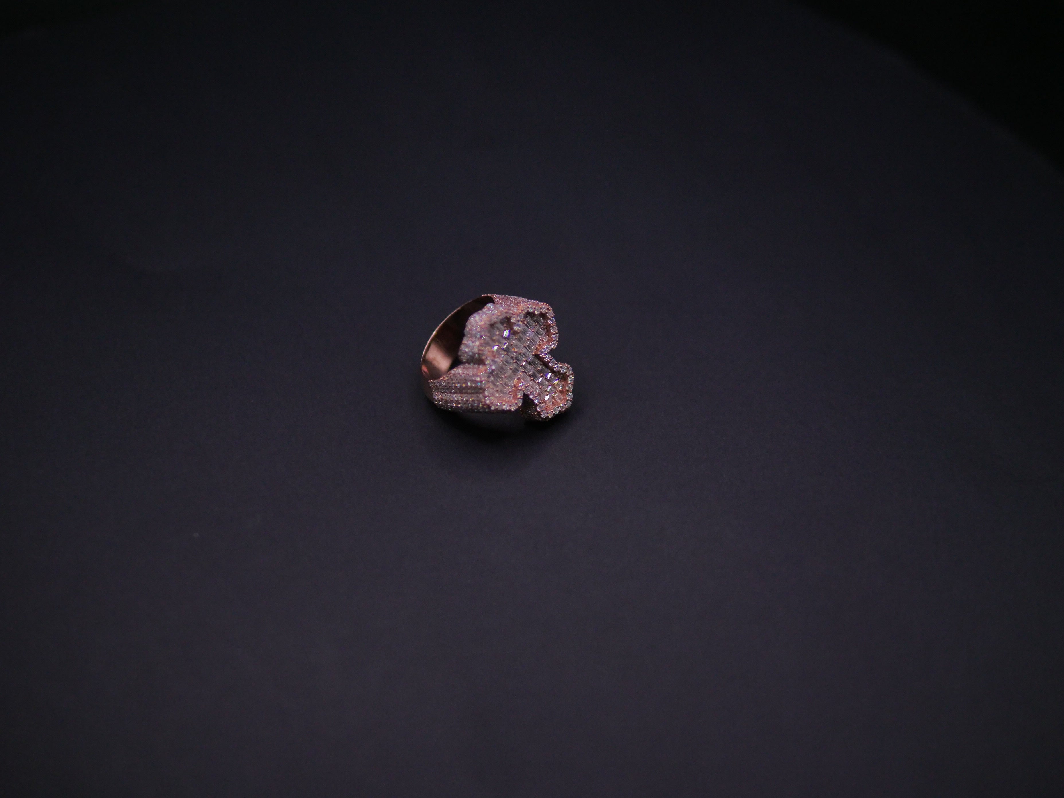 Rose Gold Full Pavé Heart Signet Ring In White CZ — Side Profile View