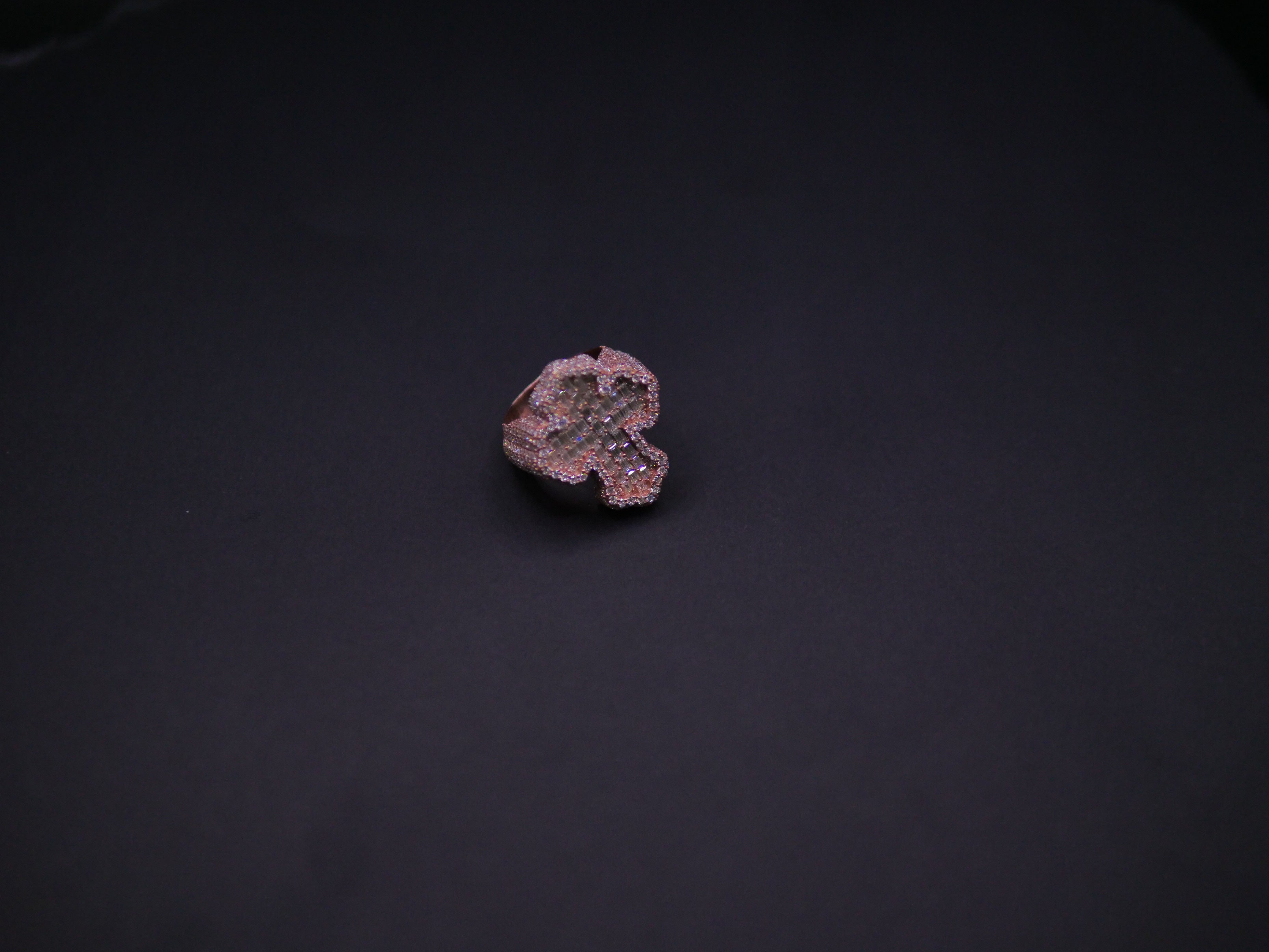 Iced Out Full Pavé Clover Statement Ring In Rose Gold