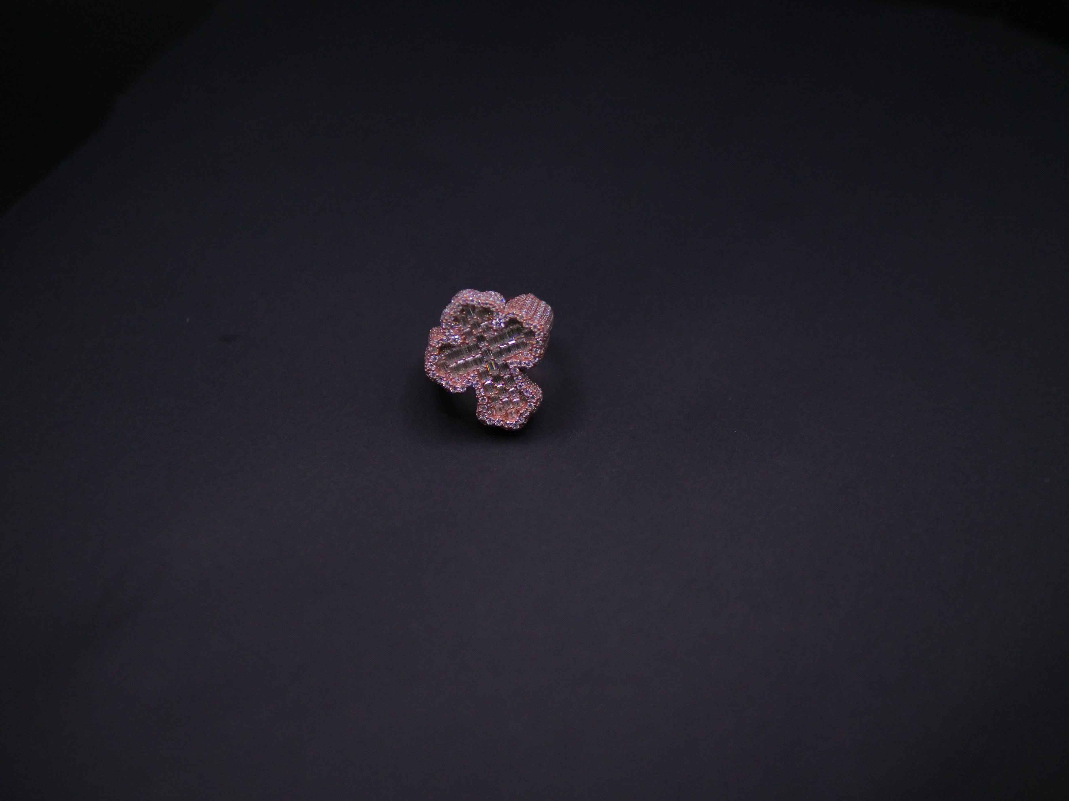Iced Out Full Pavé Clover Statement Ring In Rose Gold