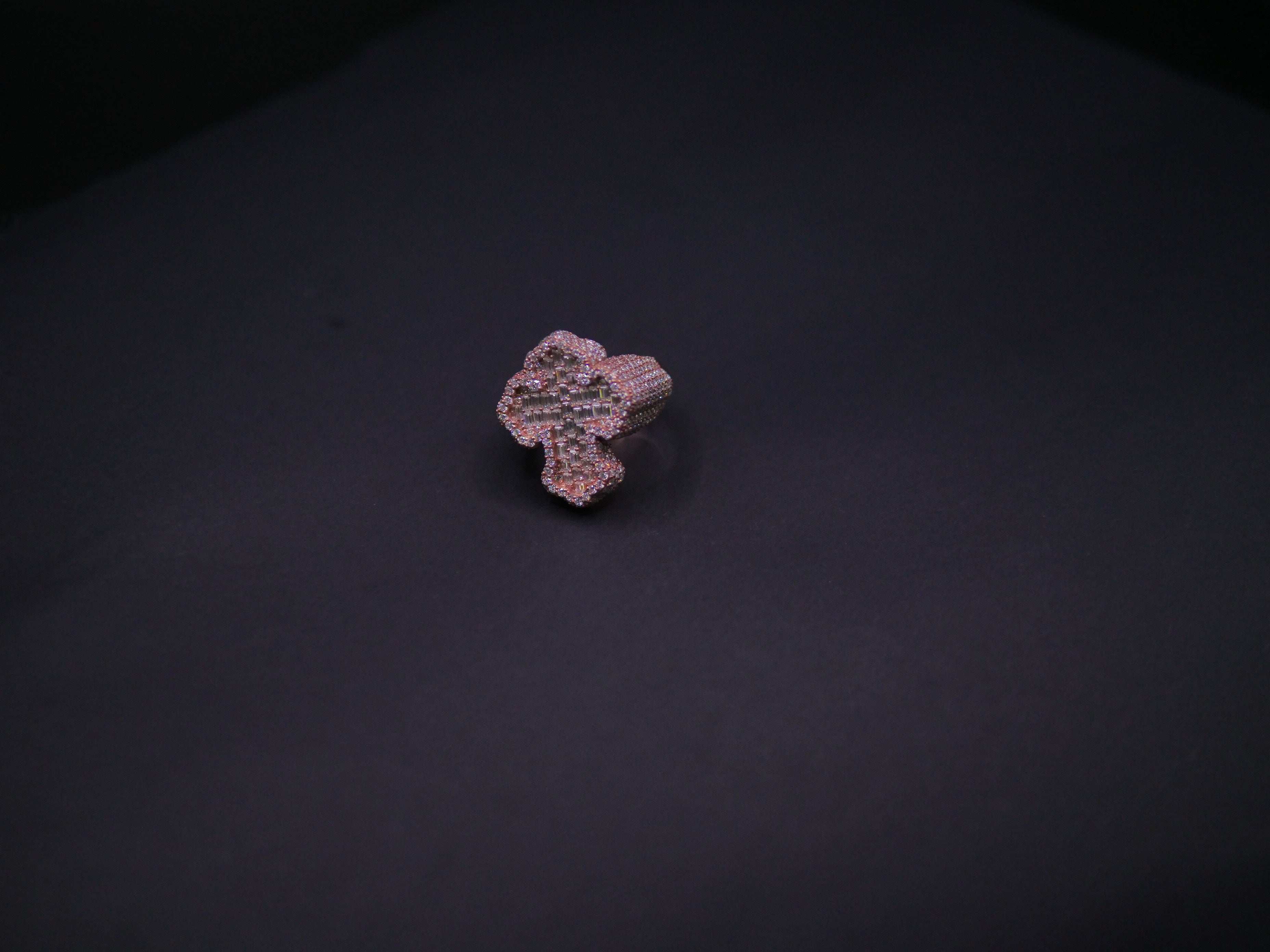 Iced Out Full Pavé Clover Statement Ring In Rose Gold