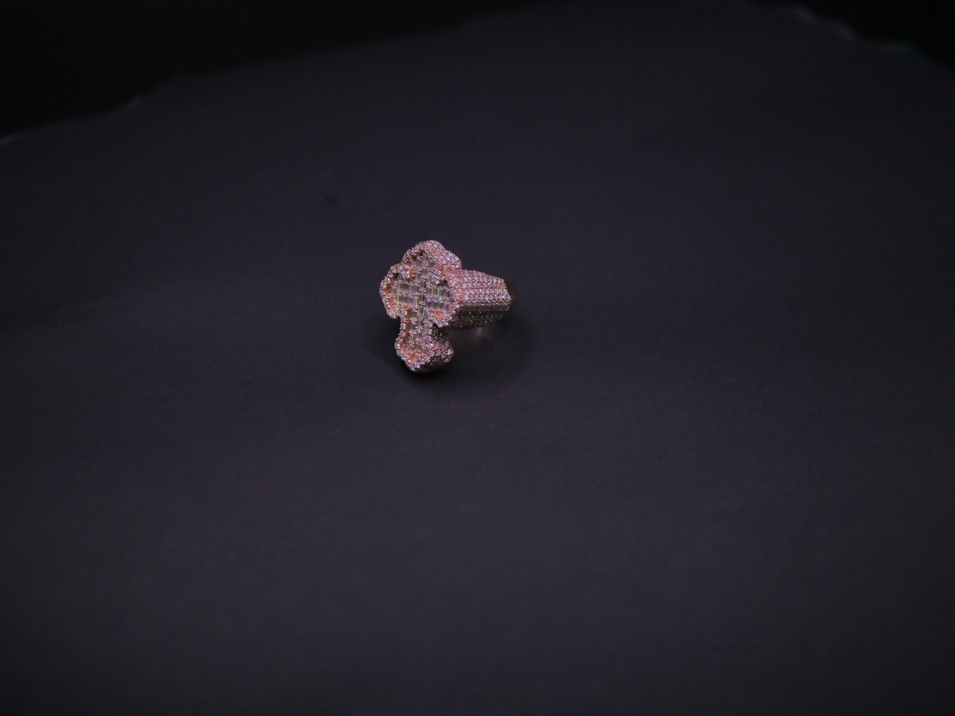 Iced Out Full Pavé Clover Statement Ring In Rose Gold