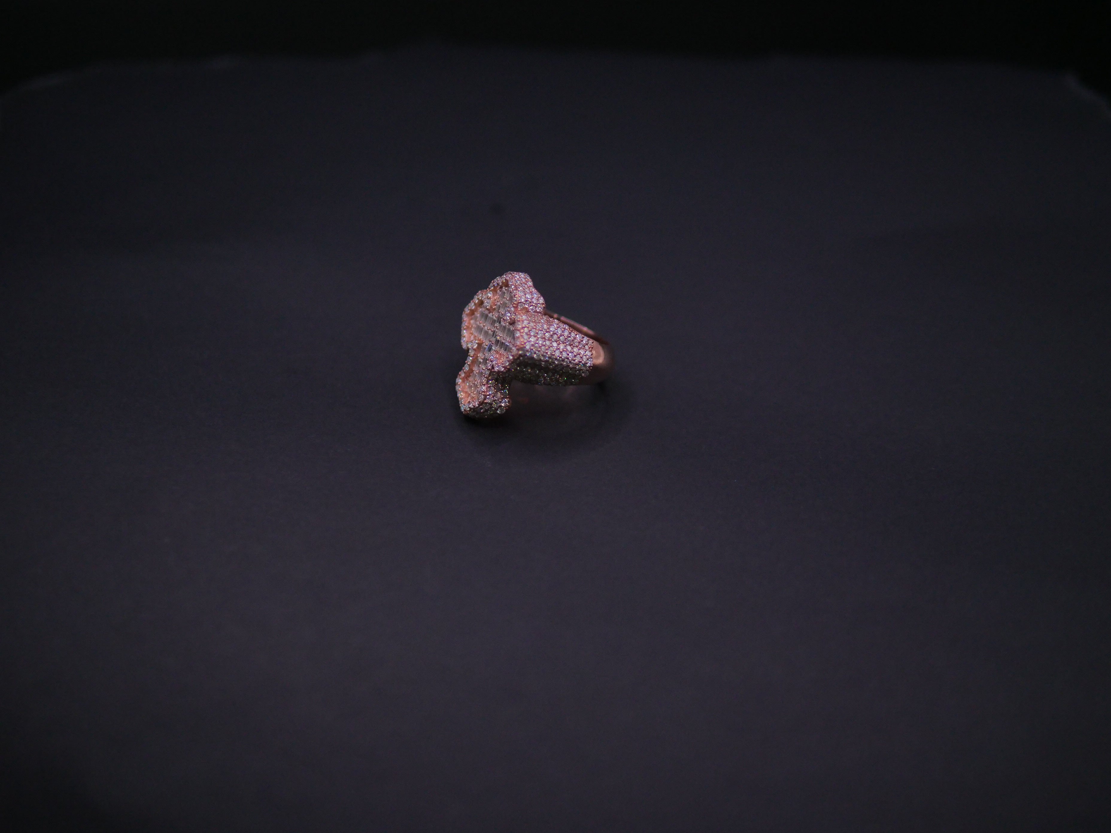 Iced Out Full Pavé Clover Statement Ring In Rose Gold