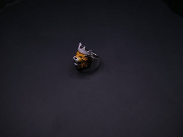 Crowned Lion King Statement Ring In Silver With Pavé Crown & Hand-Painted Enamel Face