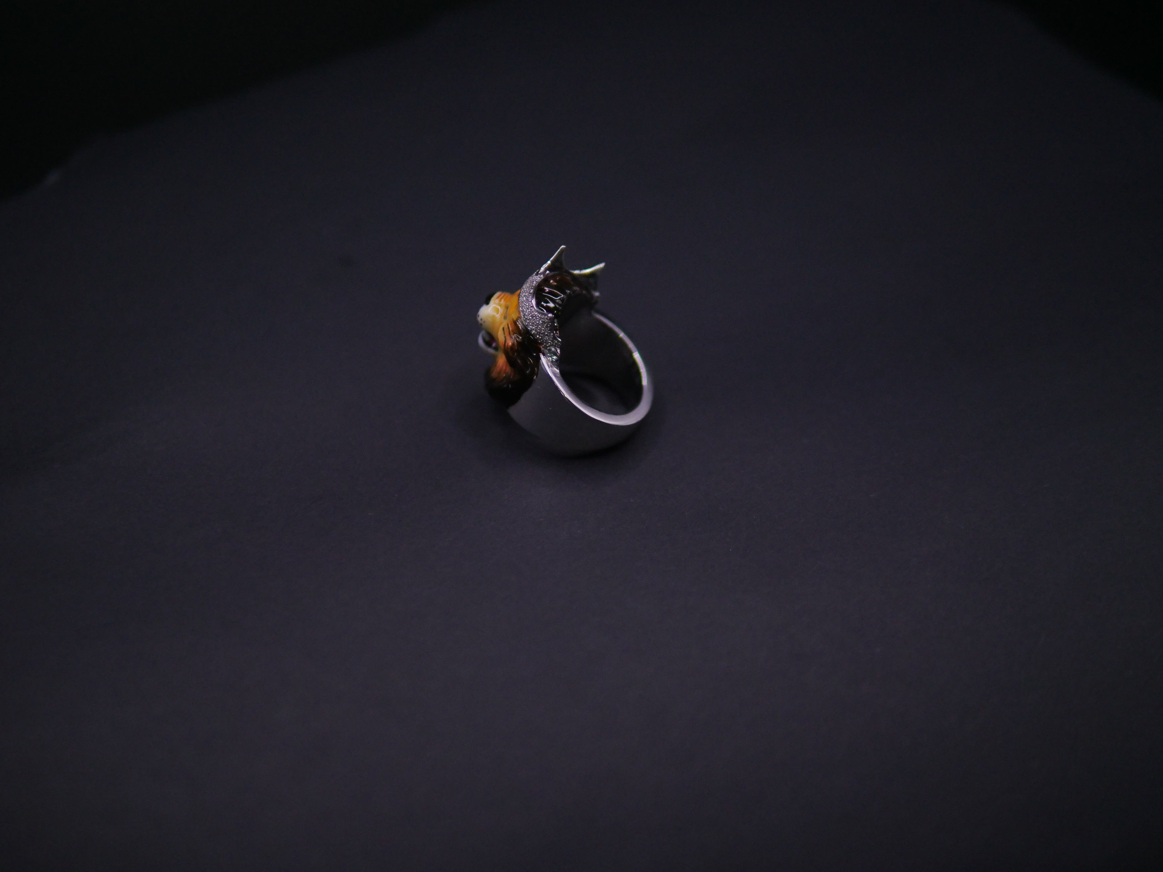 Crowned Lion King Statement Ring In Silver With Pavé Crown & Hand-Painted Enamel Face