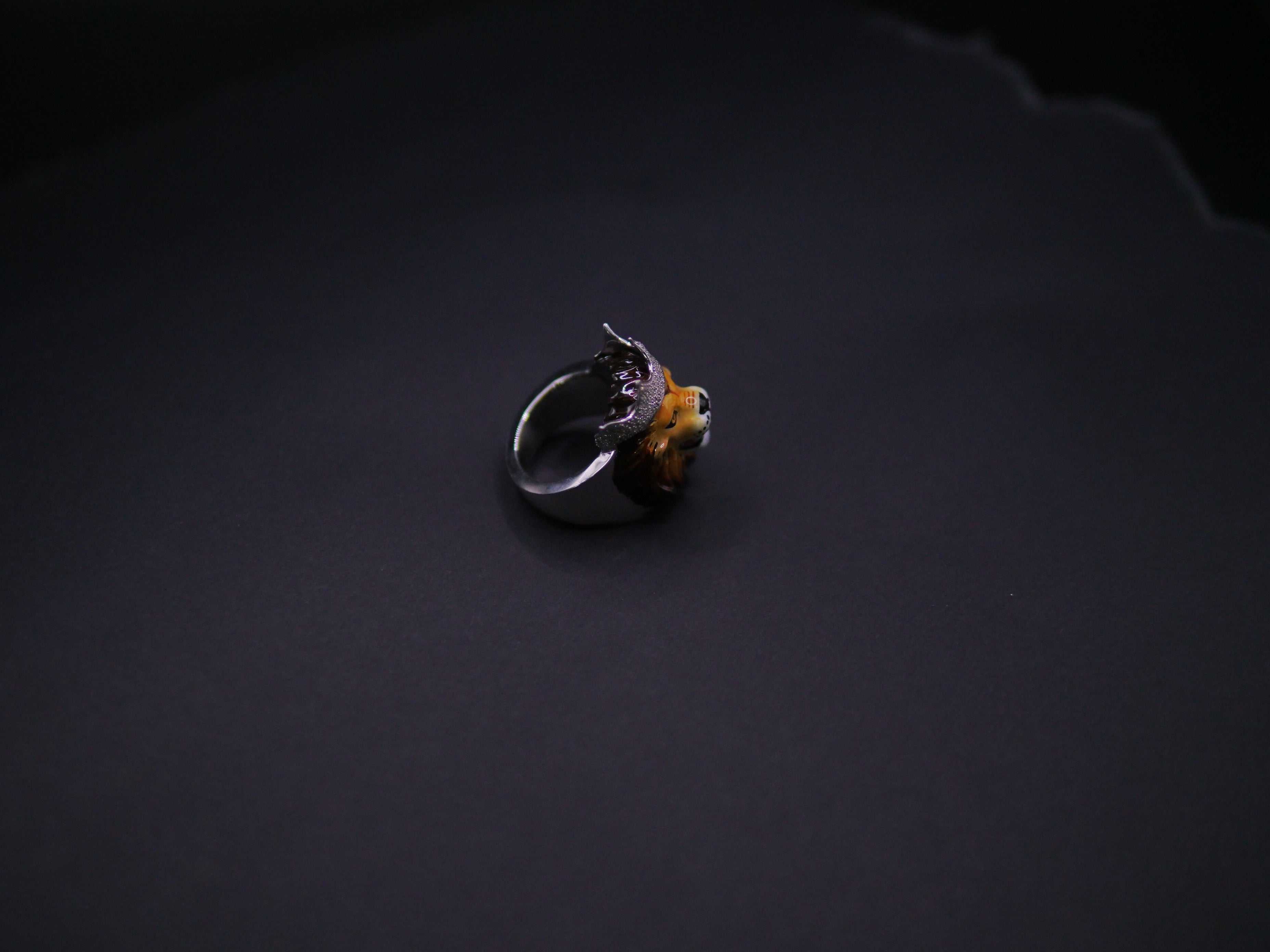 Crowned Lion King Statement Ring In Silver With Pavé Crown & Hand-Painted Enamel Face