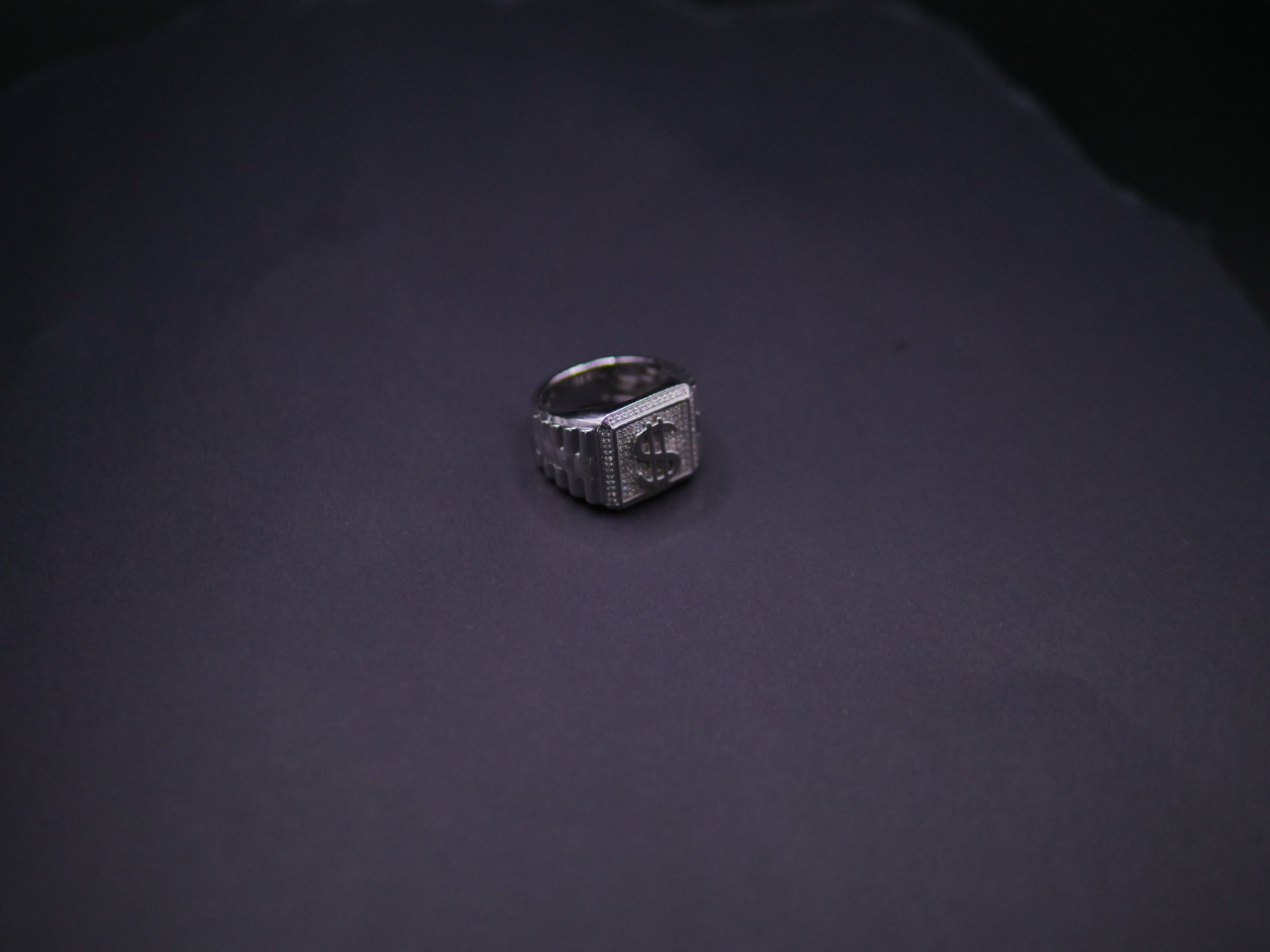 Iced Out Pavé Dollar Sign Signet Ring In Sterling Silver