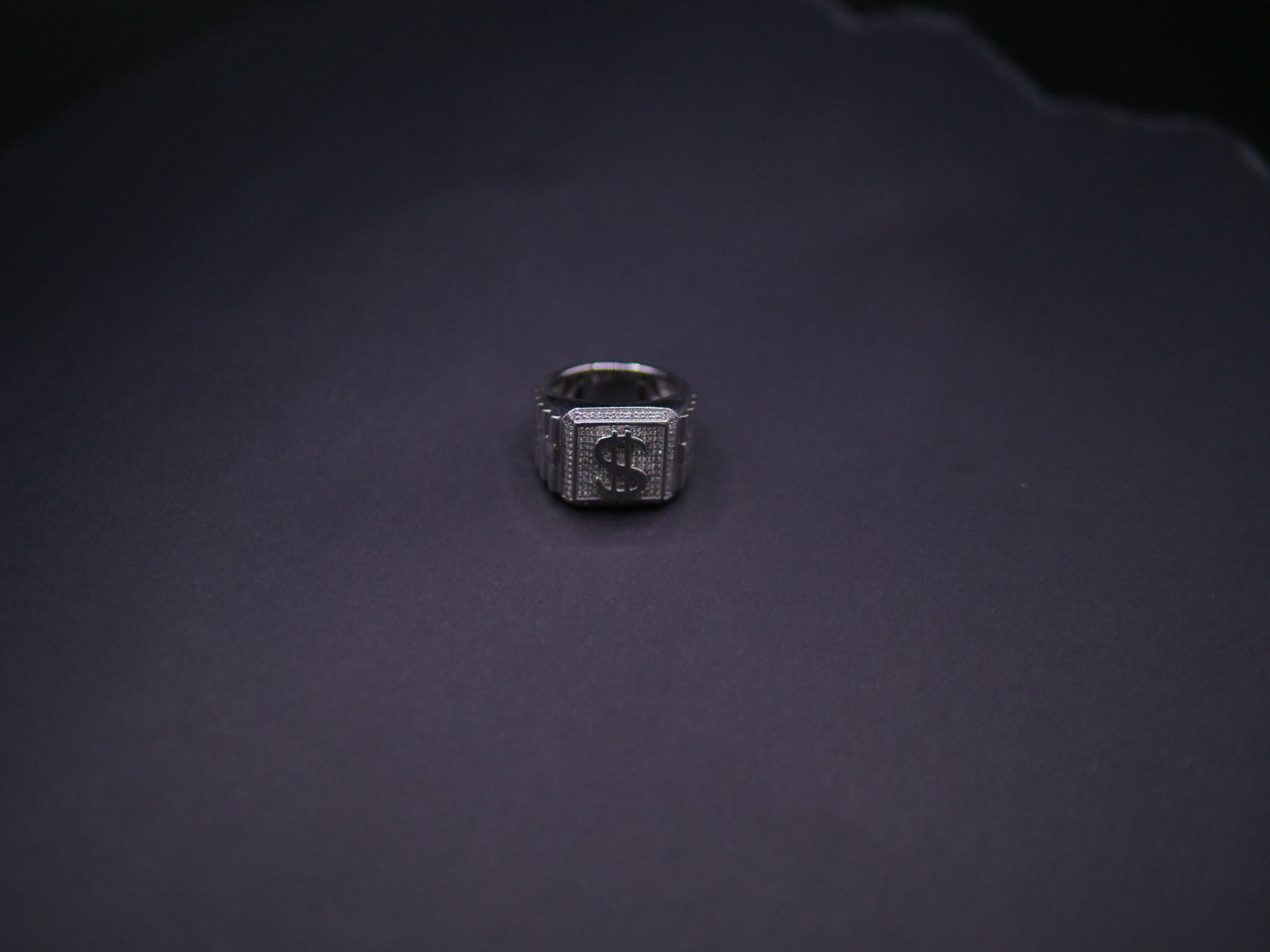 Iced Out Pavé Dollar Sign Signet Ring In Sterling Silver