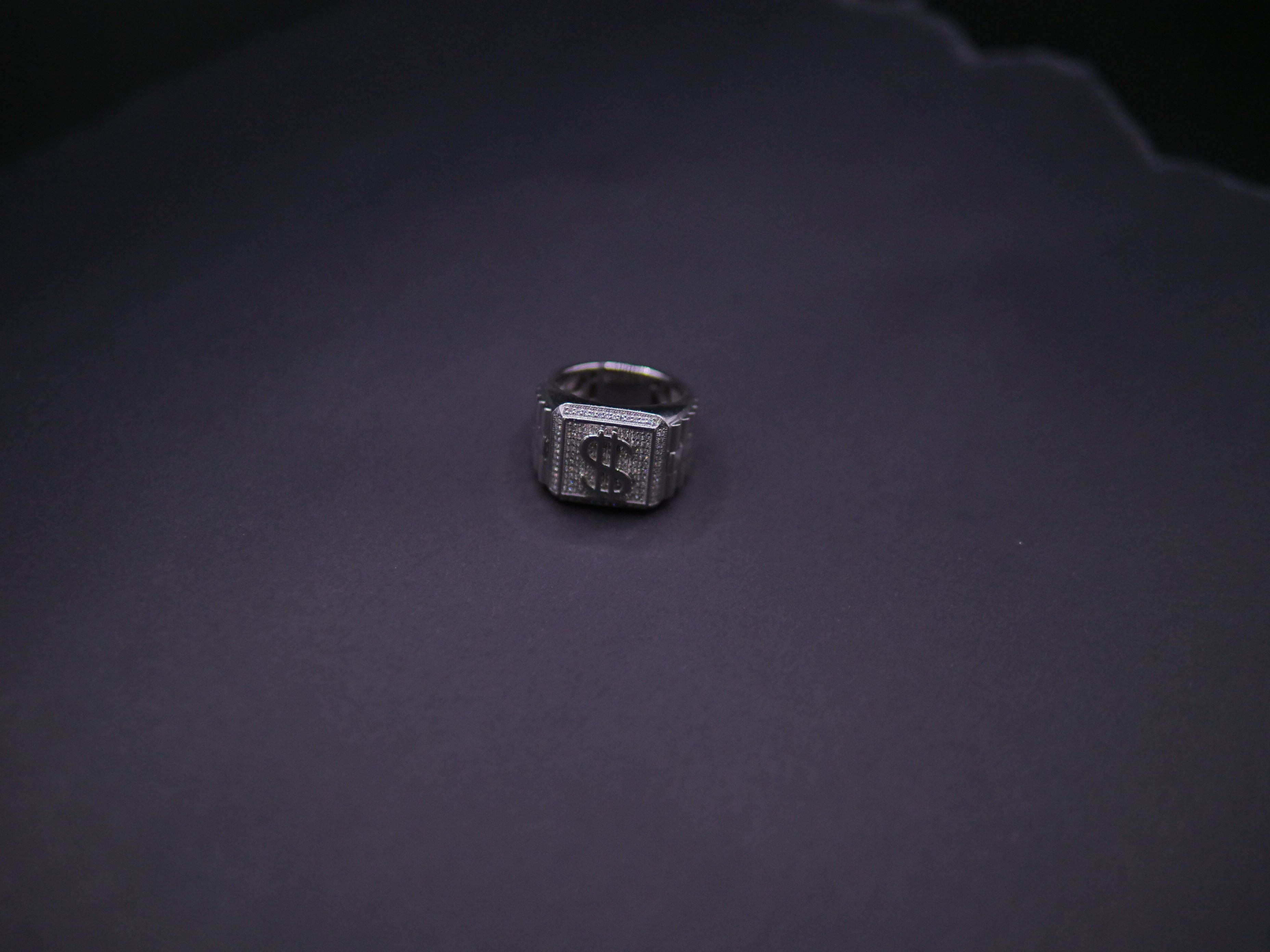 Iced Out Pavé Dollar Sign Signet Ring In Sterling Silver