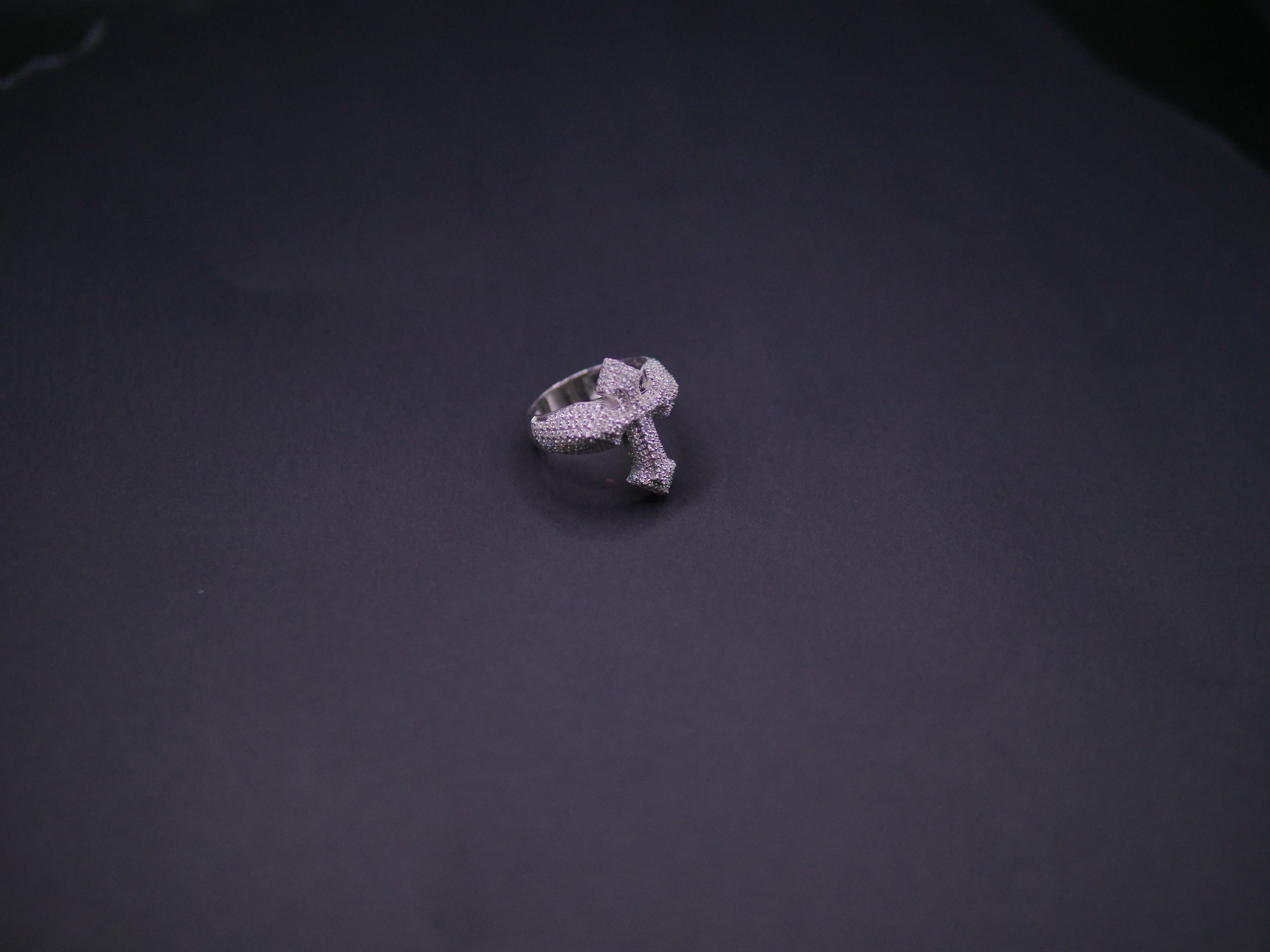 Iced Out Full Pavé Cross Statement Ring In White Gold
