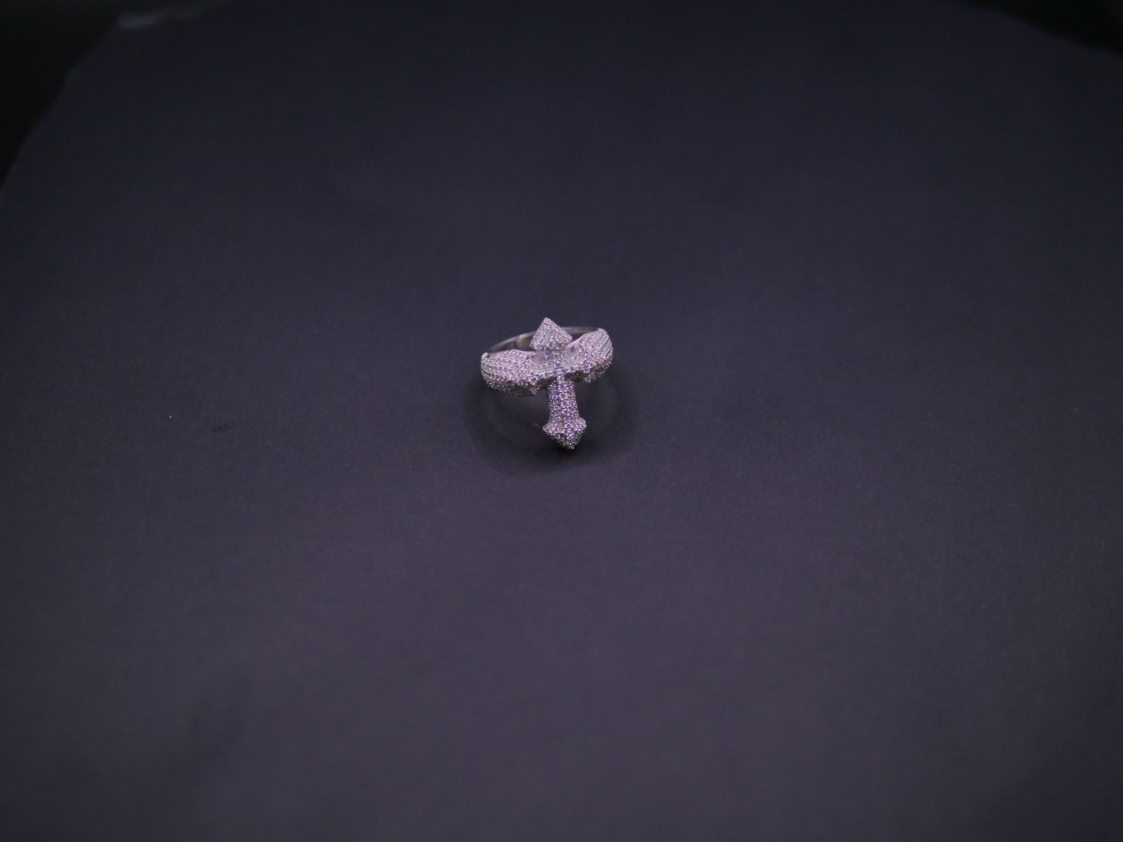 Iced Out Full Pavé Cross Statement Ring In White Gold