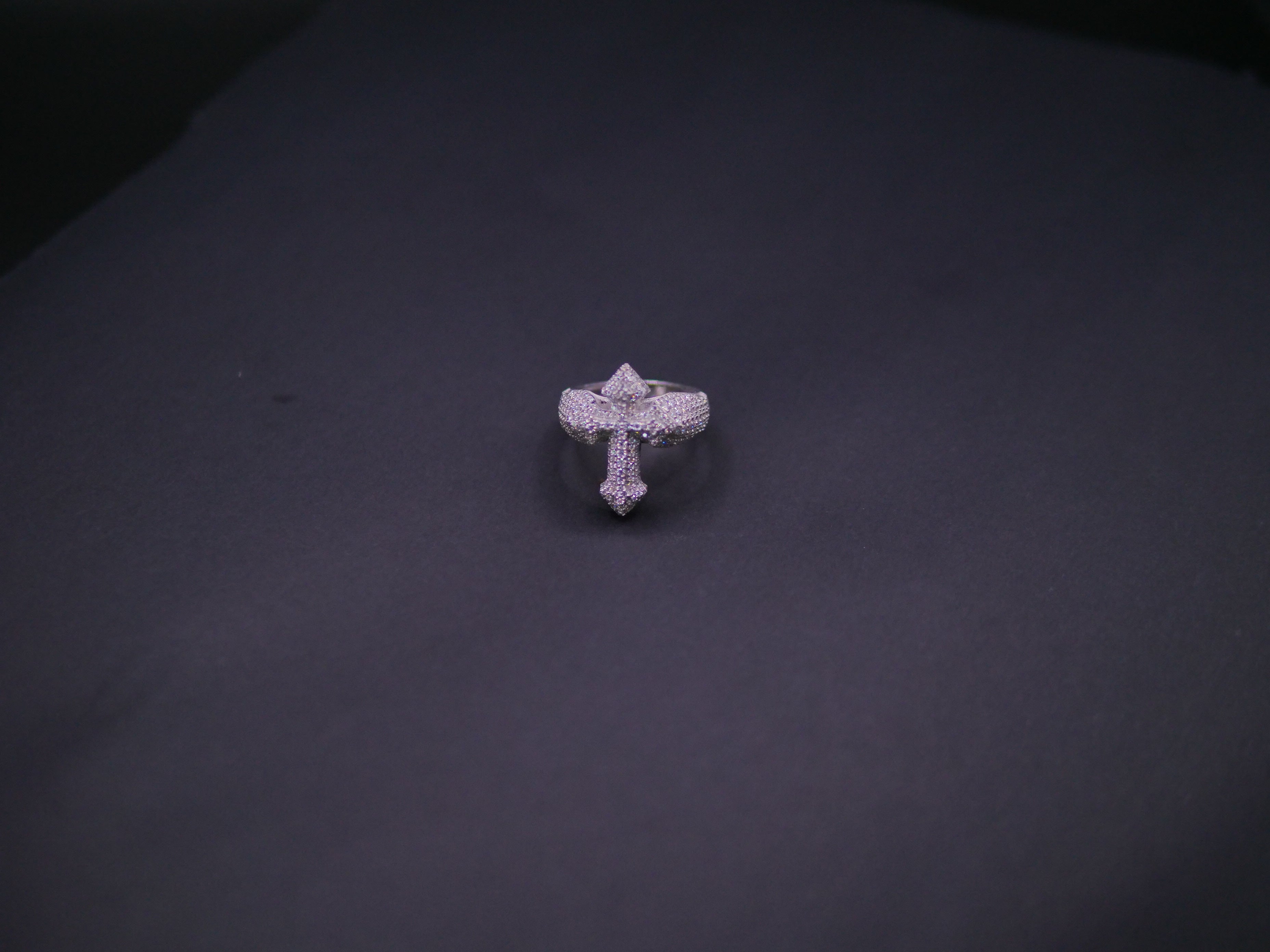 Iced Out Full Pavé Cross Statement Ring In White Gold