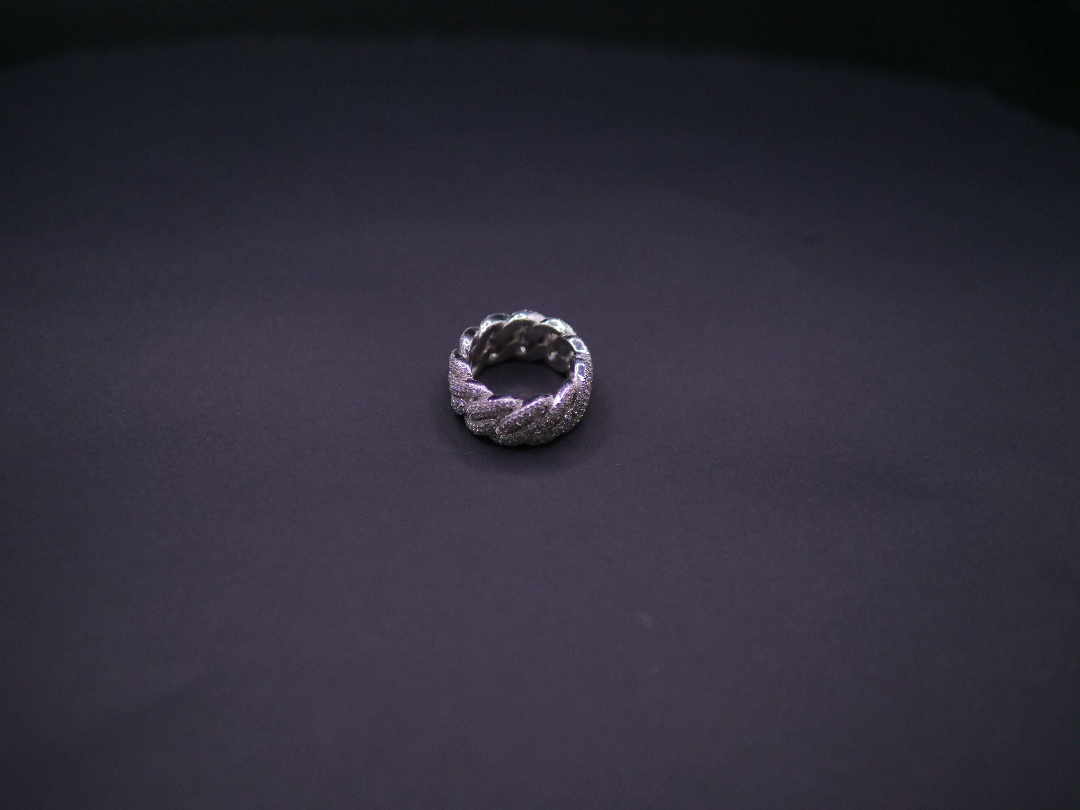 Iced Out Full Pavé Cuban Link Band Ring In White Gold
