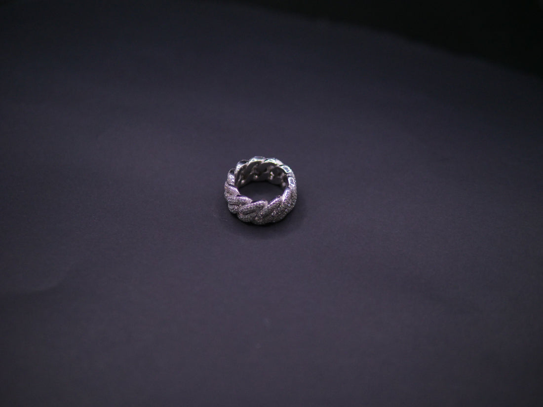 Iced Out Full Pavé Cuban Link Band Ring In White Gold
