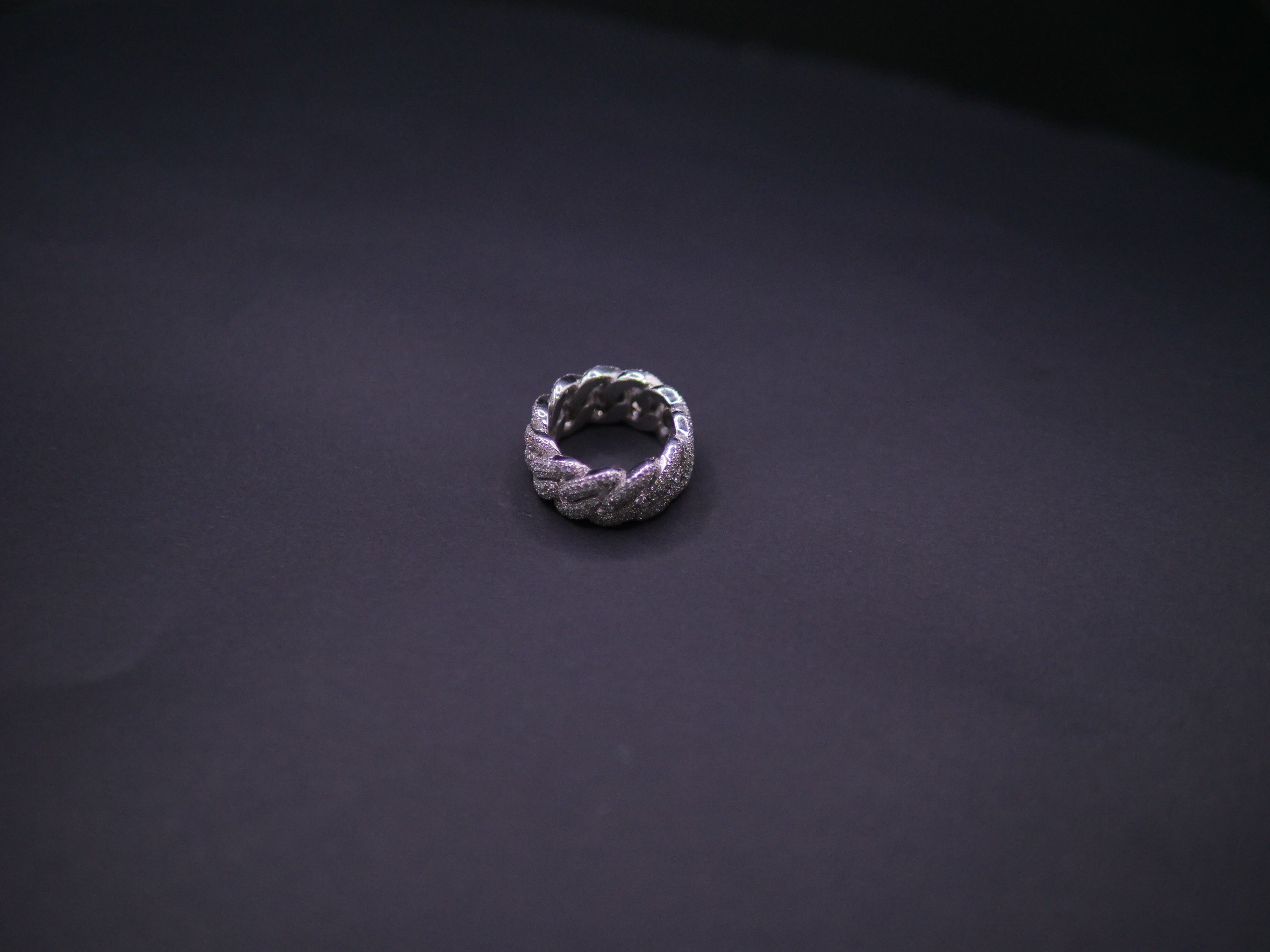 Iced Out Full Pavé Cuban Link Band Ring In White Gold