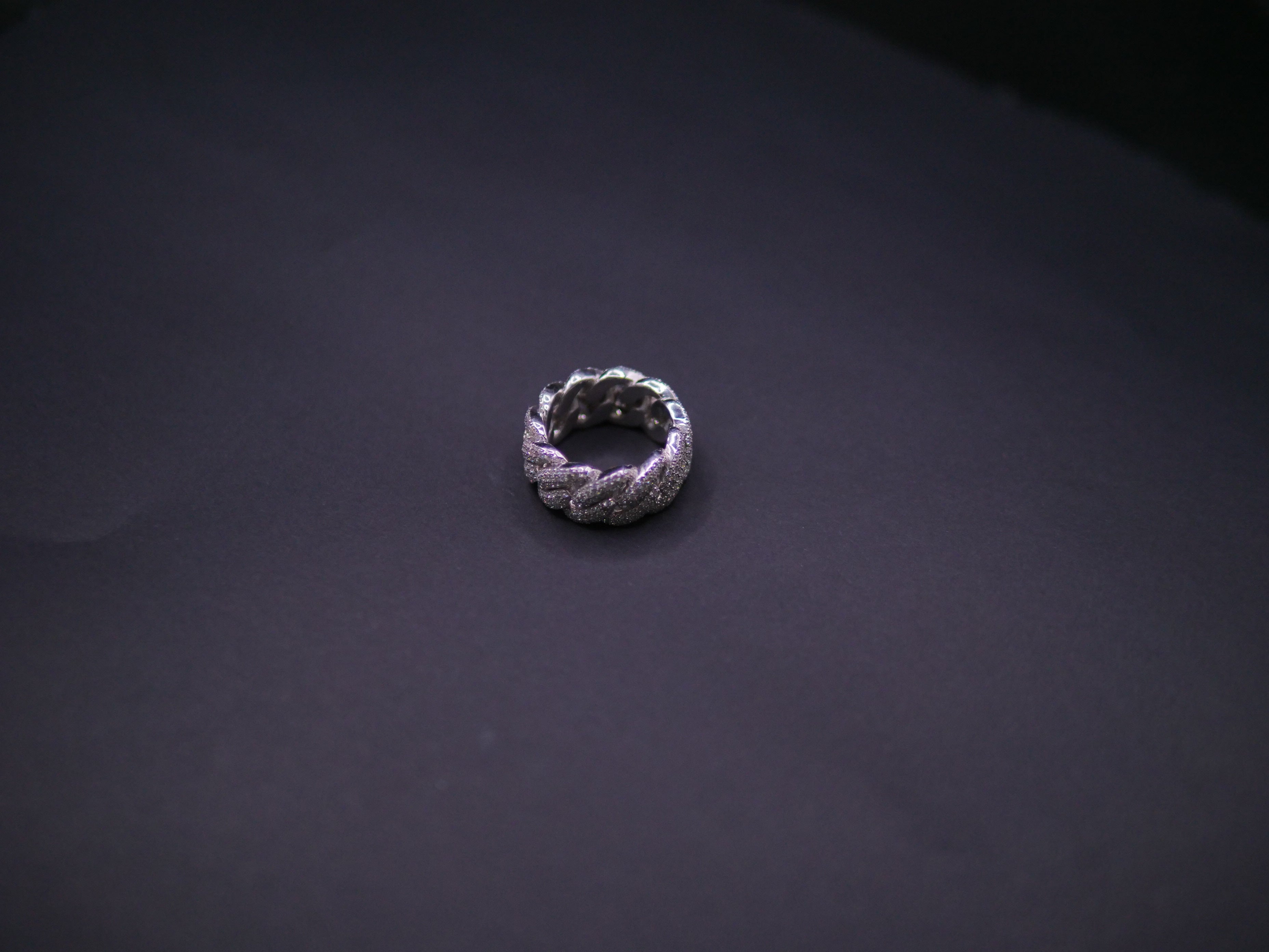Iced Out Full Pavé Cuban Link Band Ring In White Gold