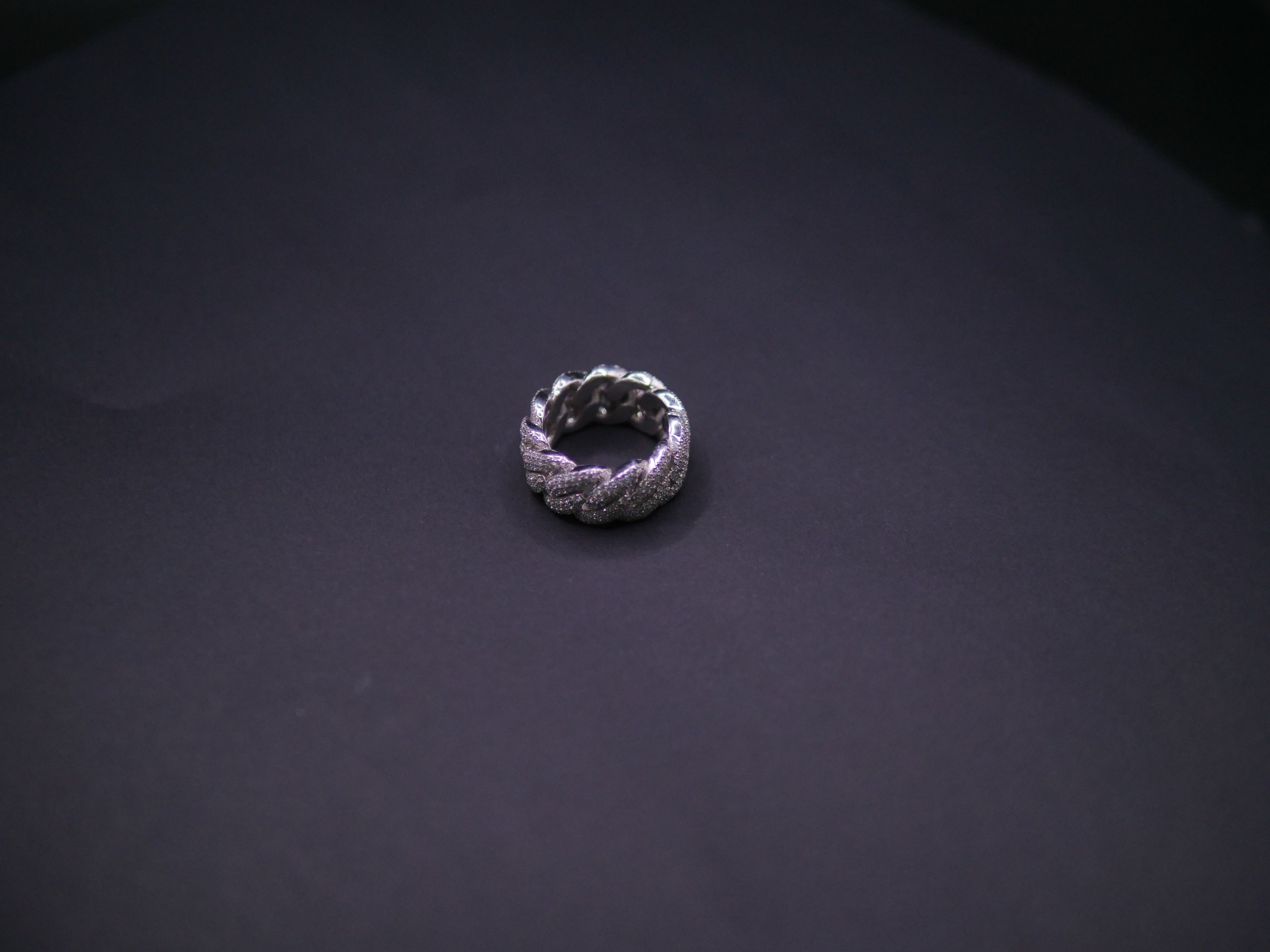 Iced Out Full Pavé Cuban Link Band Ring In White Gold