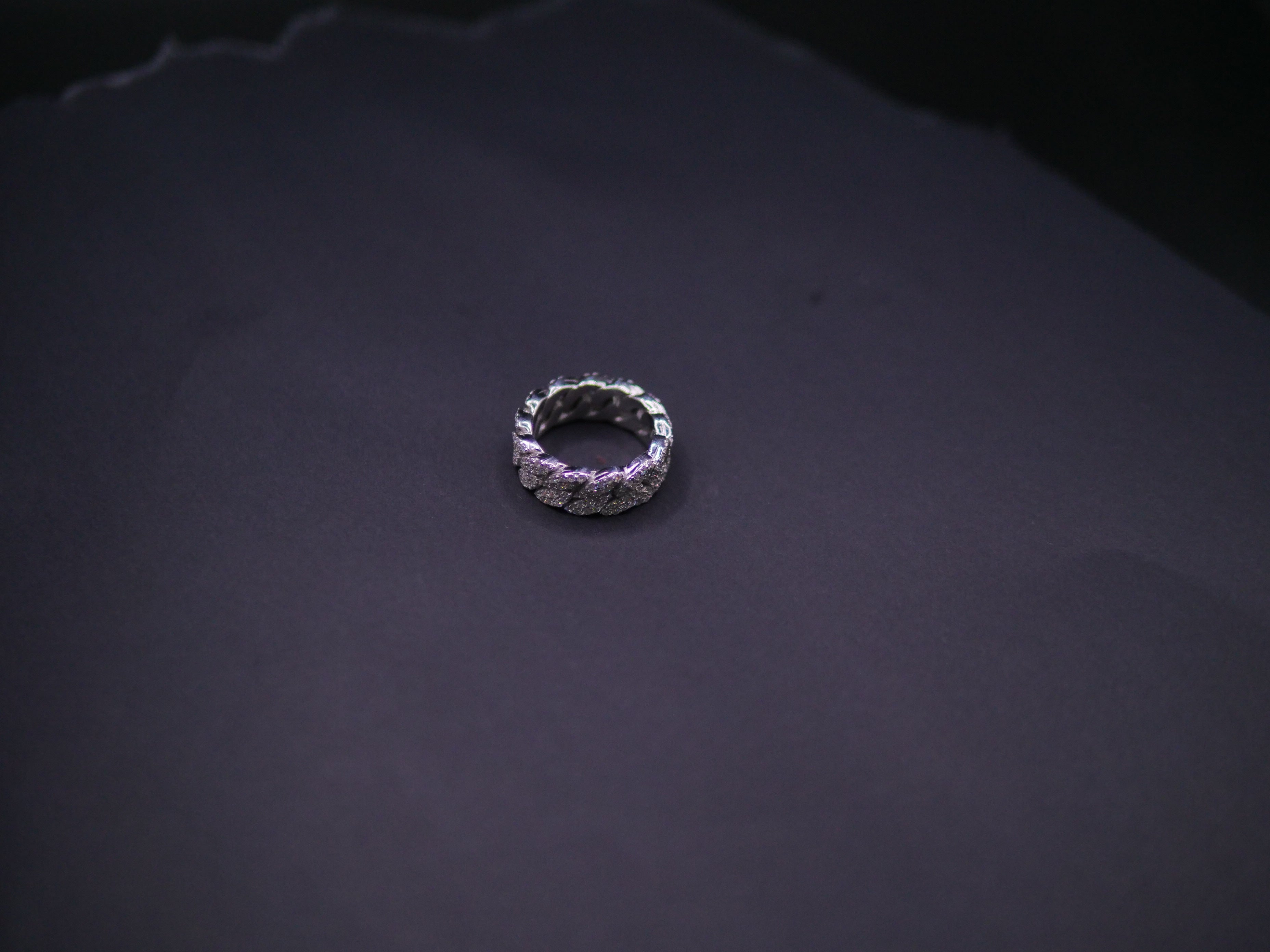 Iced Out Full Pavé Cuban Link Band Ring In White Gold