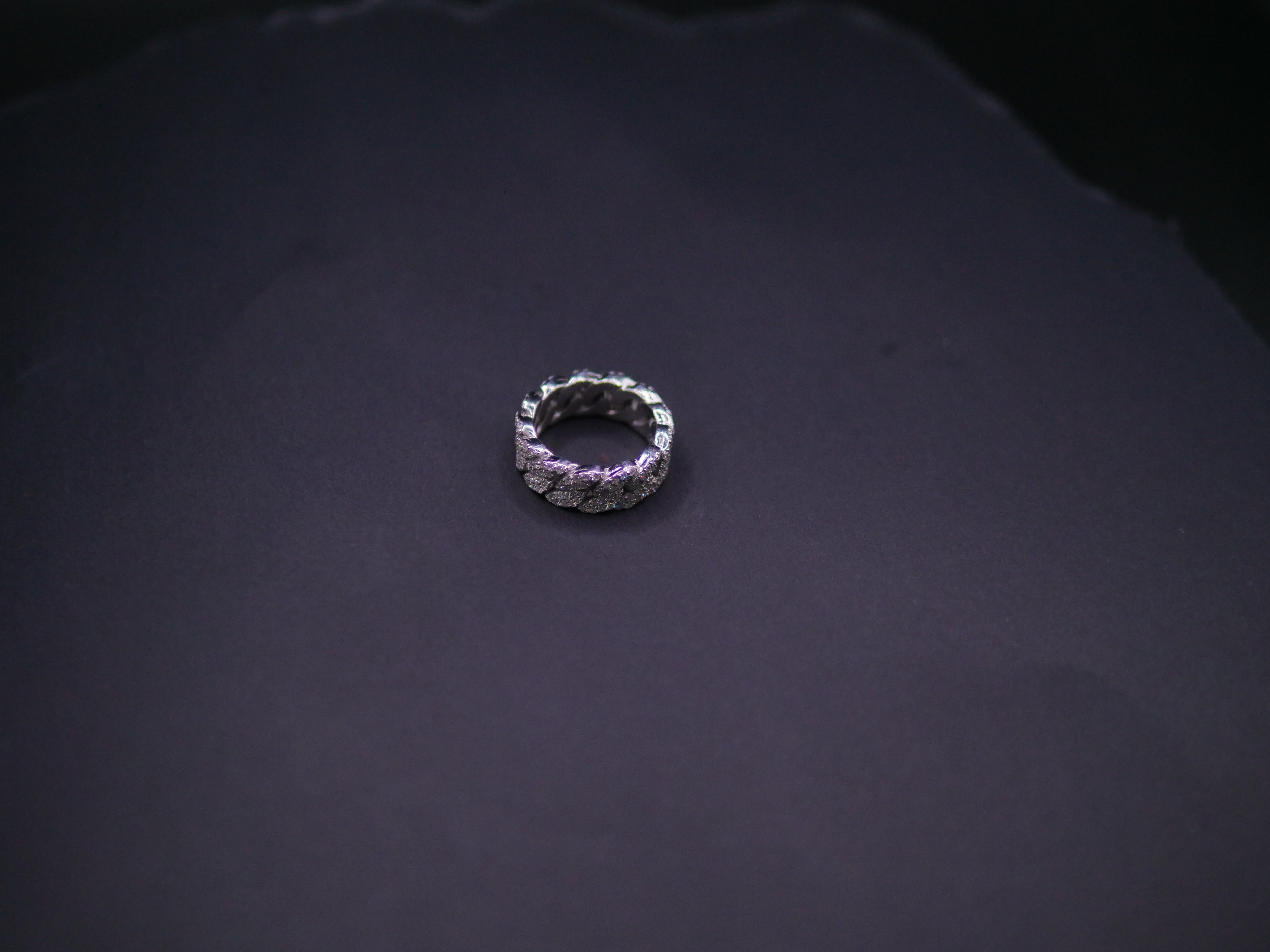 Iced Out Full Pavé Cuban Link Band Ring In White Gold