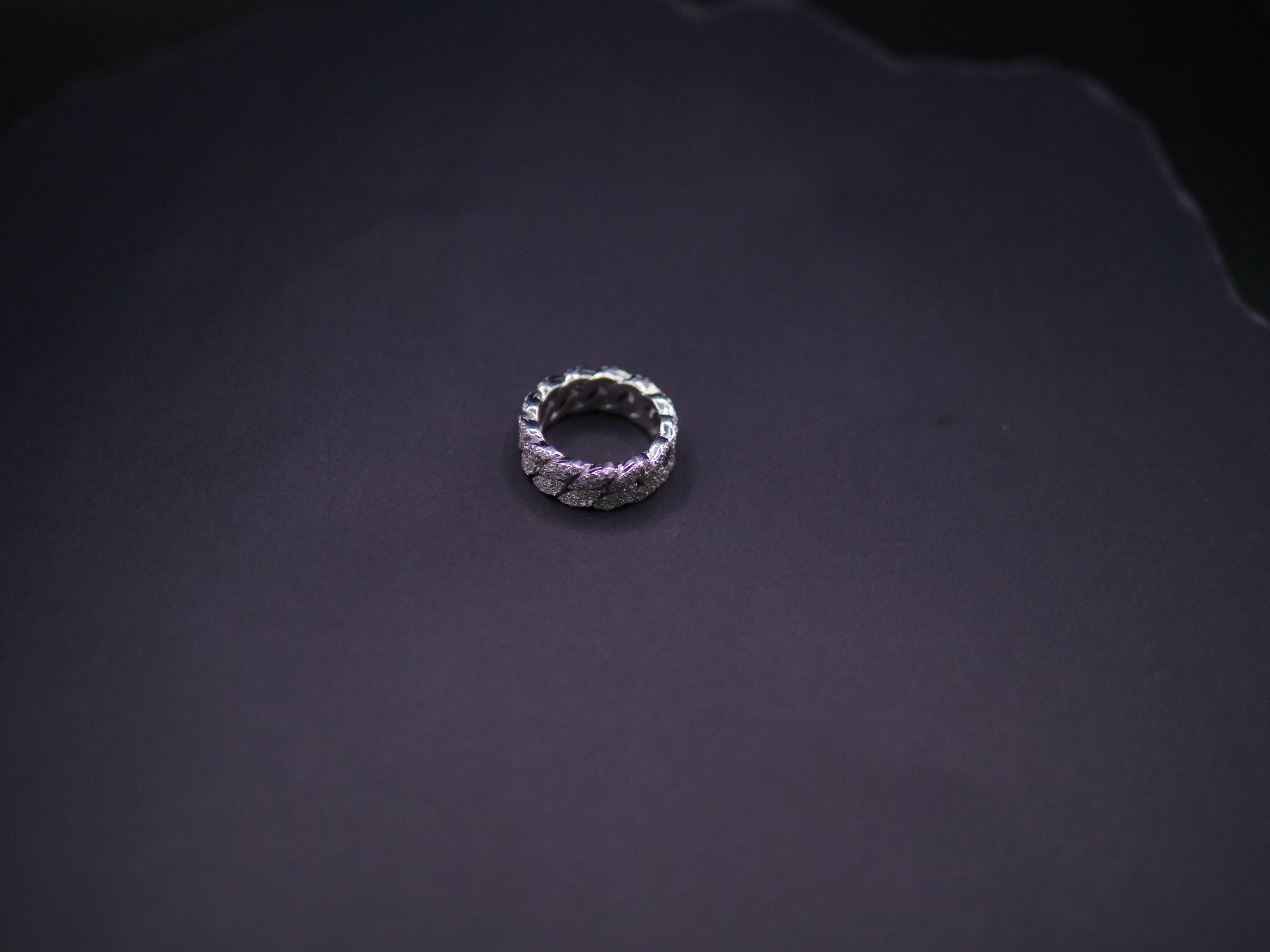 Iced Out Full Pavé Cuban Link Band Ring In White Gold
