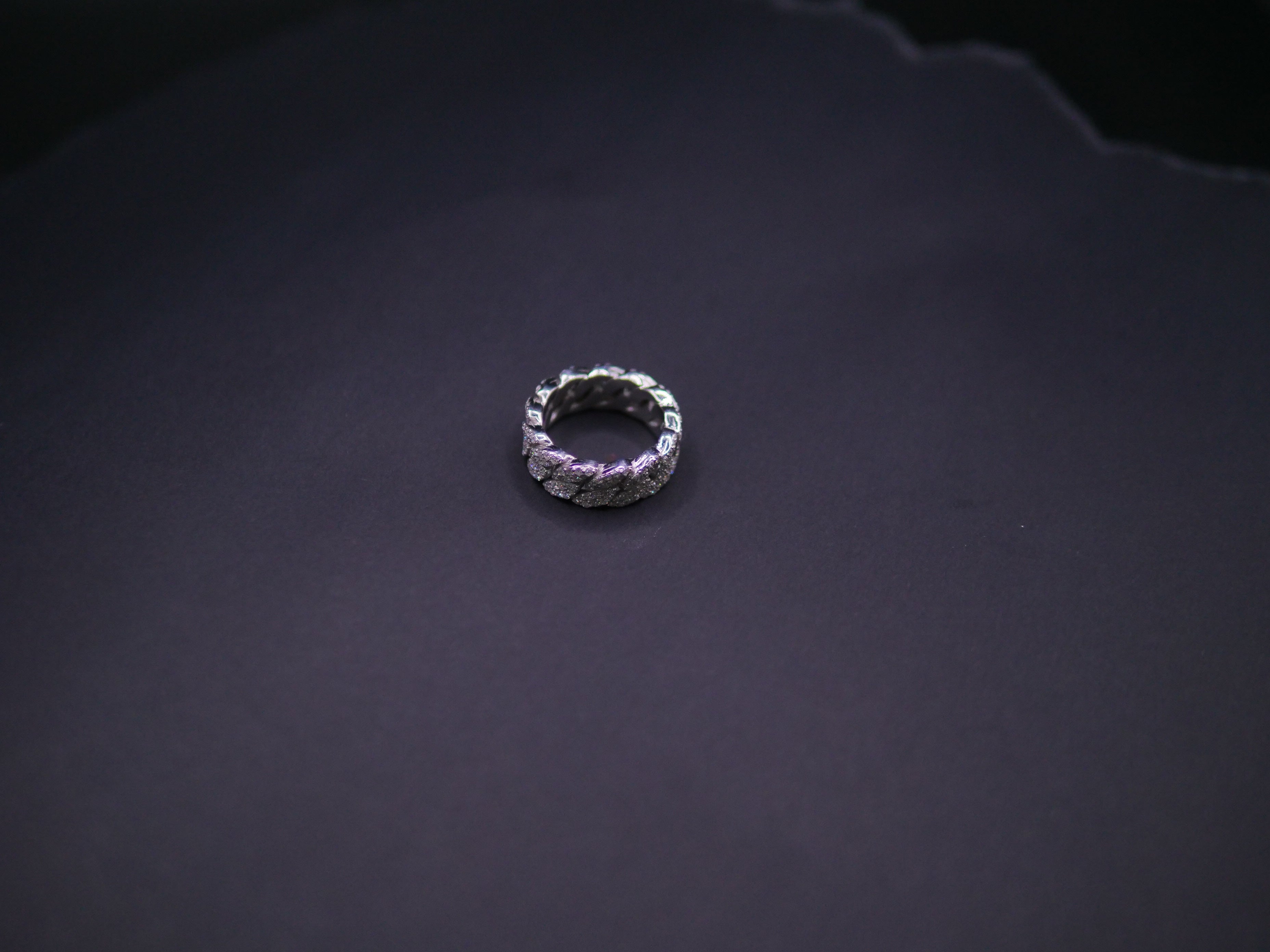 Iced Out Full Pavé Cuban Link Band Ring In White Gold