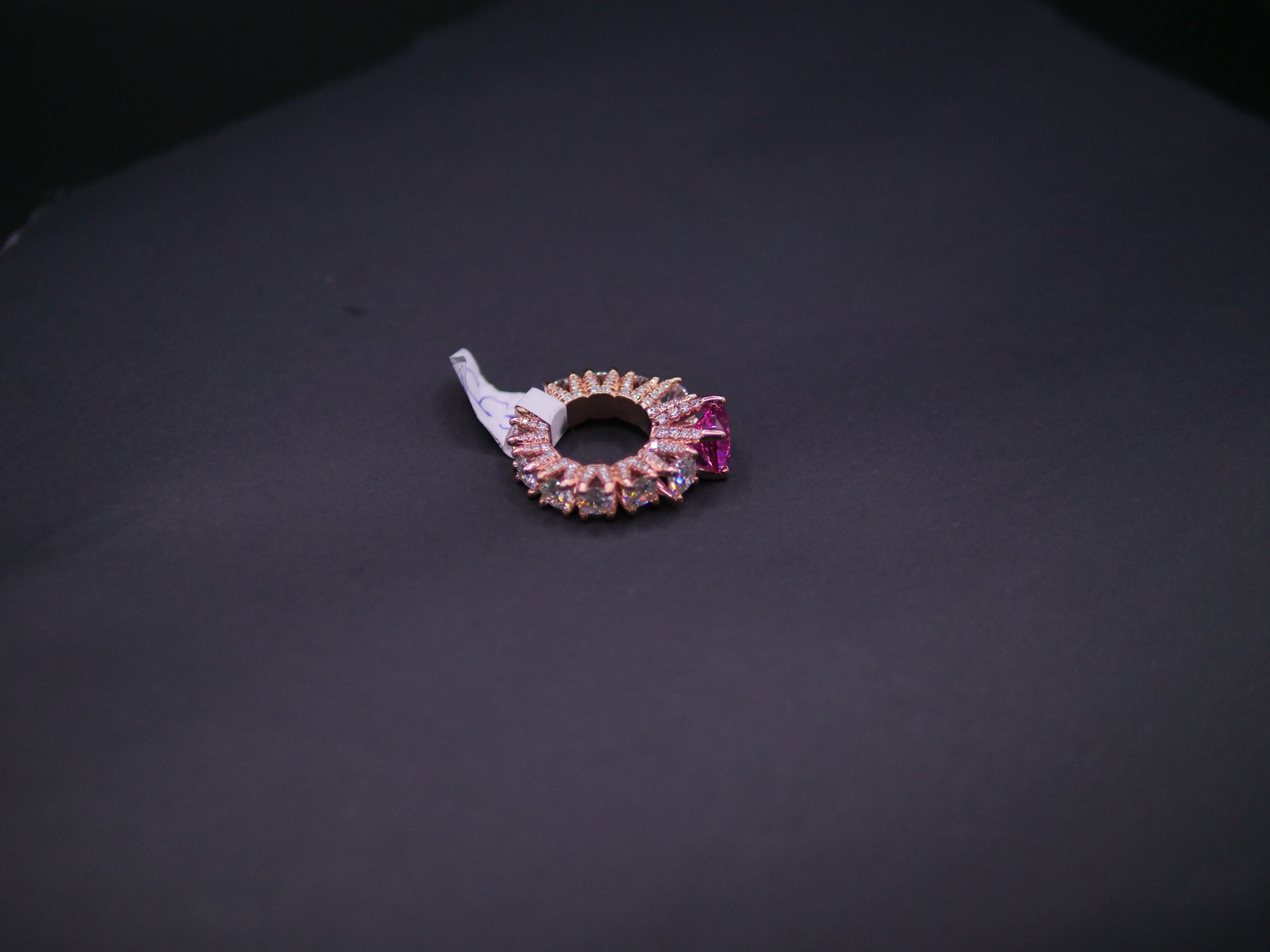 Heart-Cut Pink Stone Halo Eternity Ring In Rose Gold