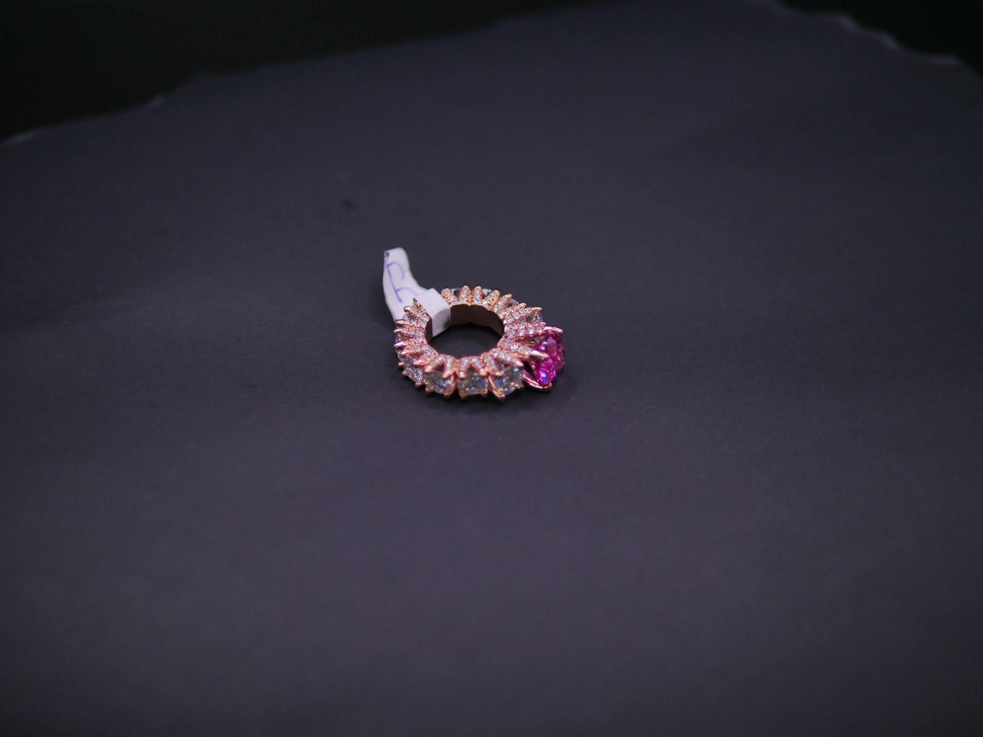 Heart-Cut Pink Stone Halo Eternity Ring In Rose Gold