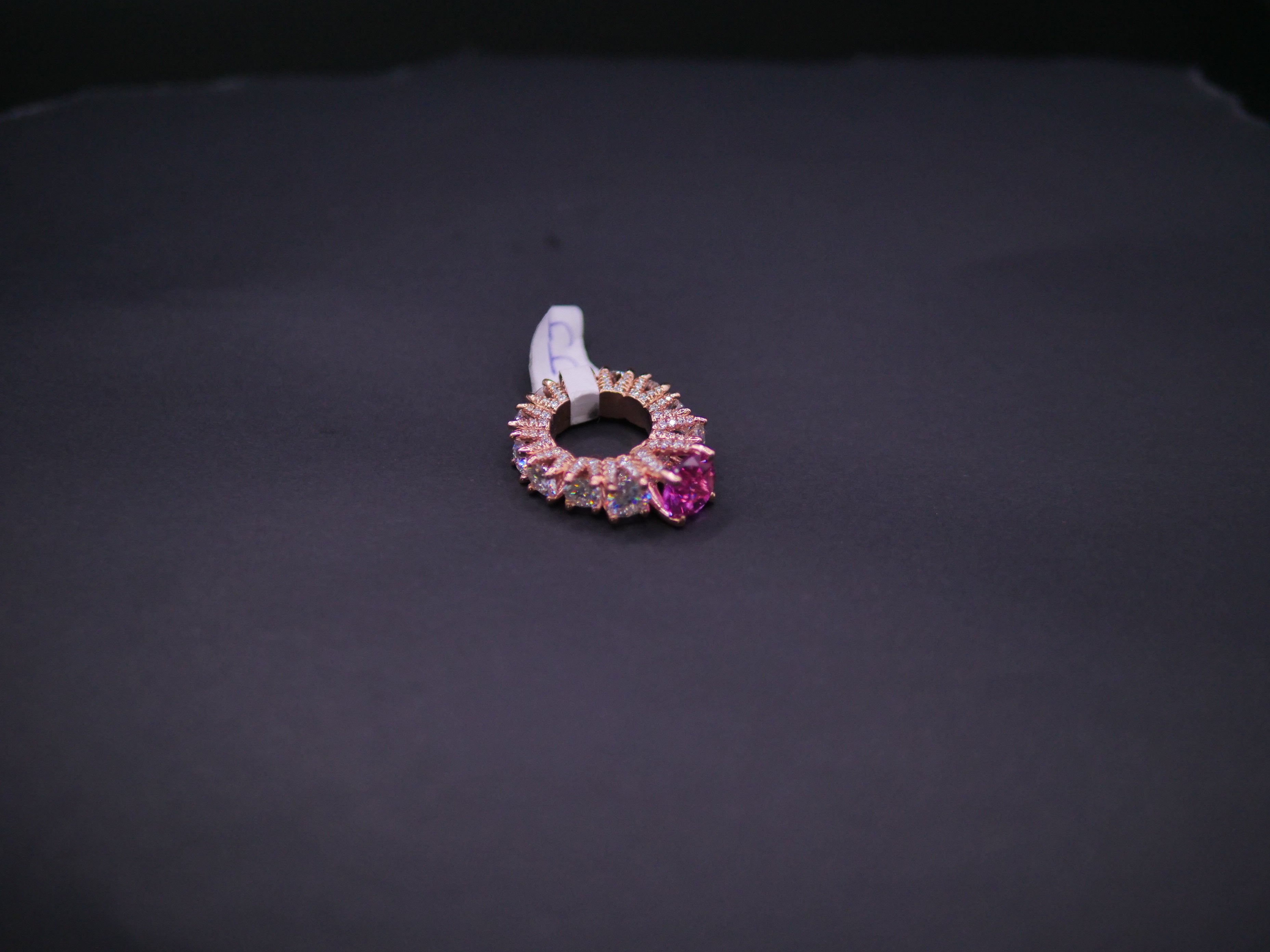 Heart-Cut Pink Stone Halo Eternity Ring In Rose Gold