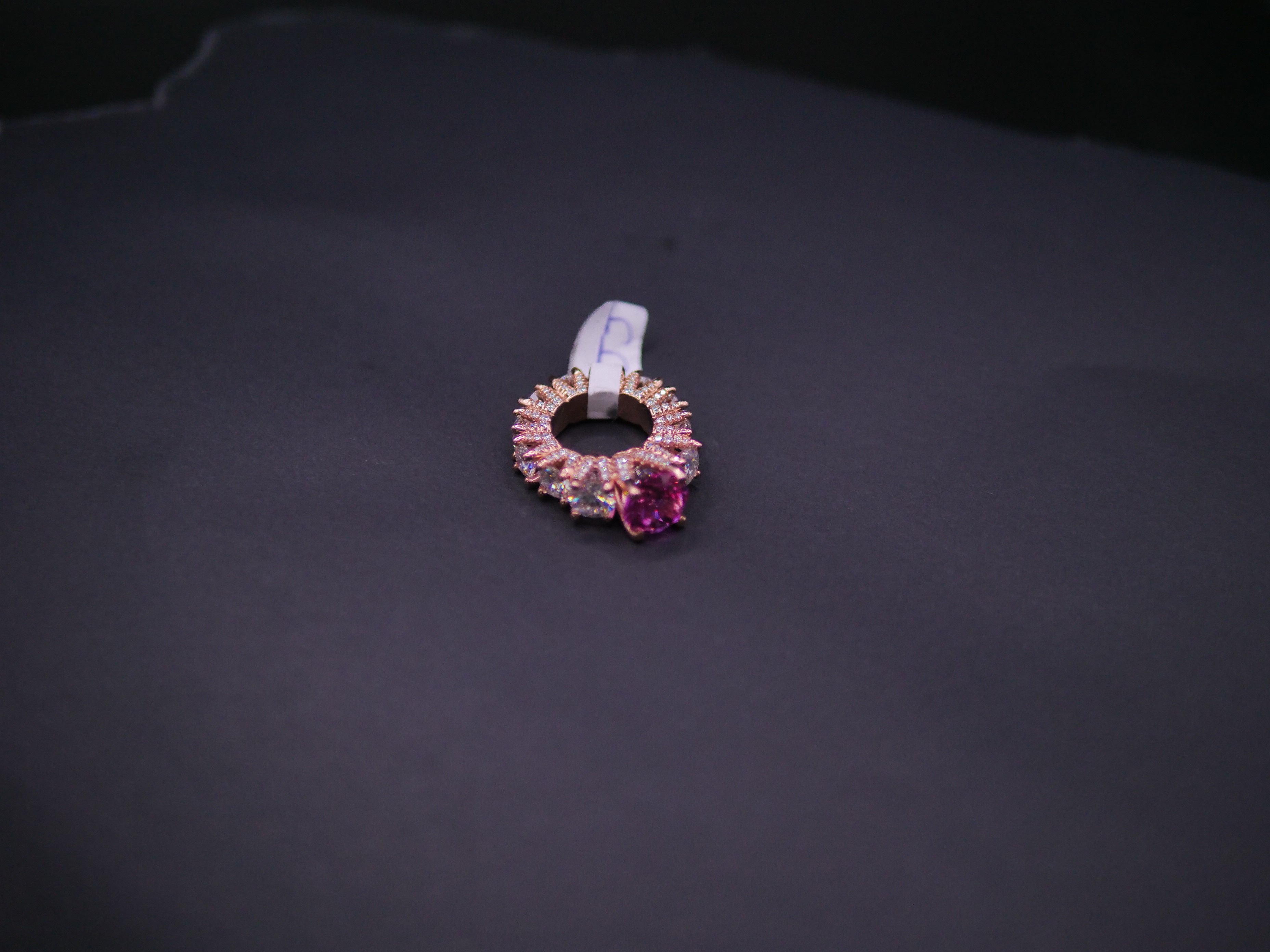 Heart-Cut Pink Stone Halo Eternity Ring In Rose Gold