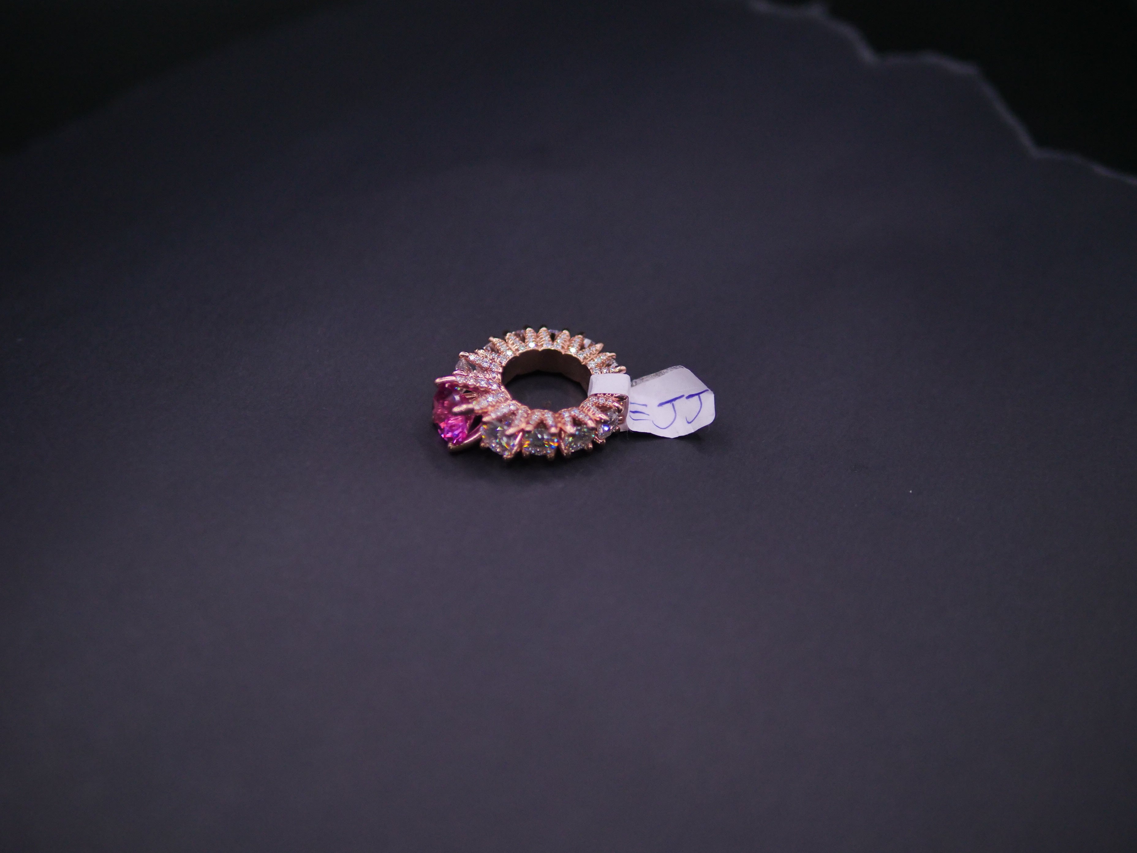 Heart-Cut Pink Stone Halo Eternity Ring In Rose Gold