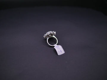 Marquise Sunburst Flower Halo CZ Ring In White Gold