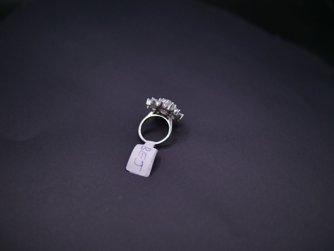 Marquise Sunburst Flower Halo CZ Ring In White Gold