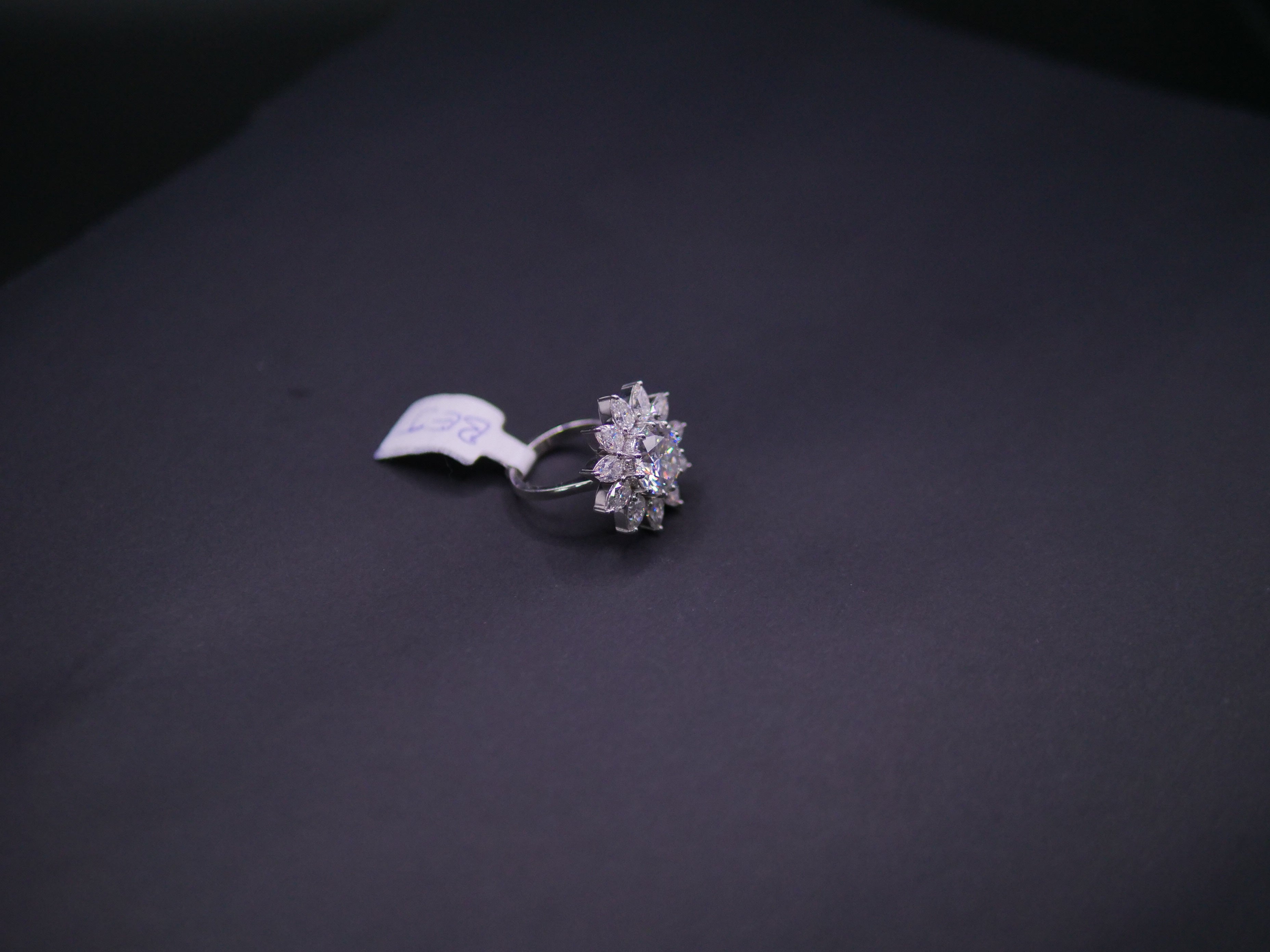 Marquise Sunburst Flower Halo CZ Ring In White Gold