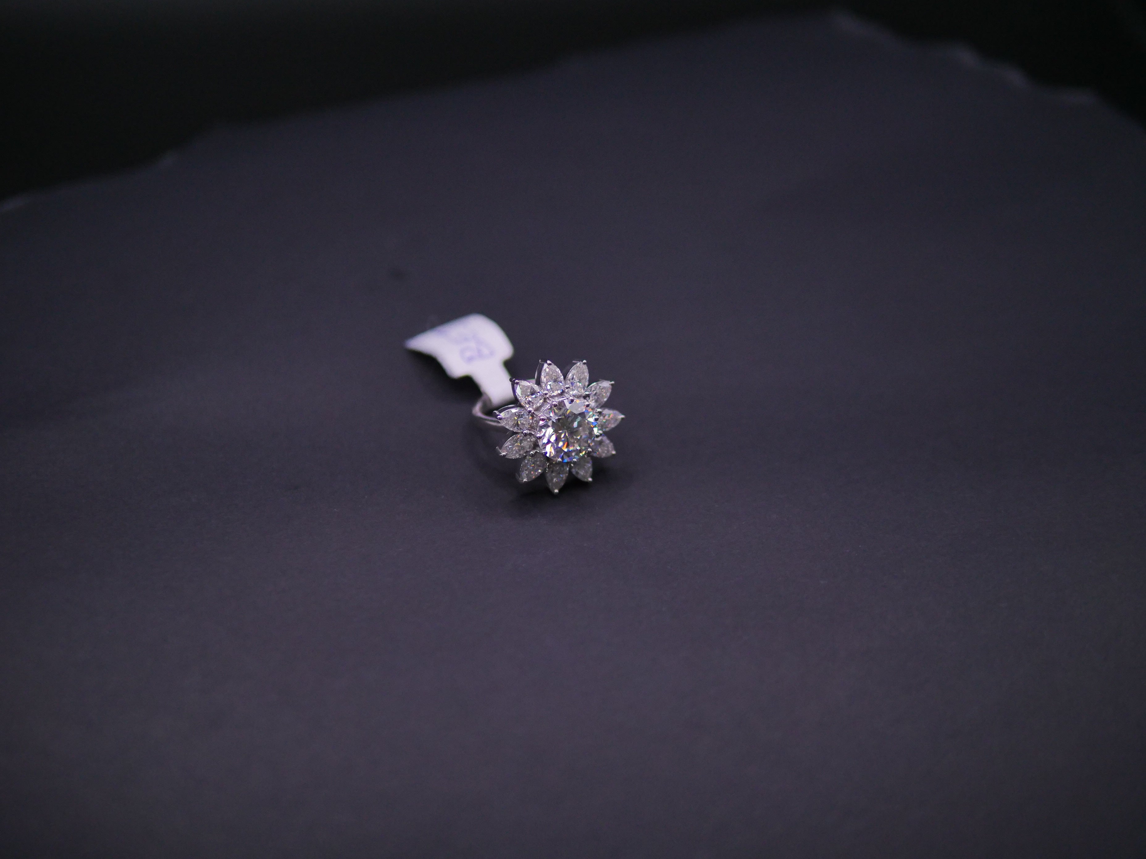 Marquise Sunburst Flower Halo CZ Ring In White Gold
