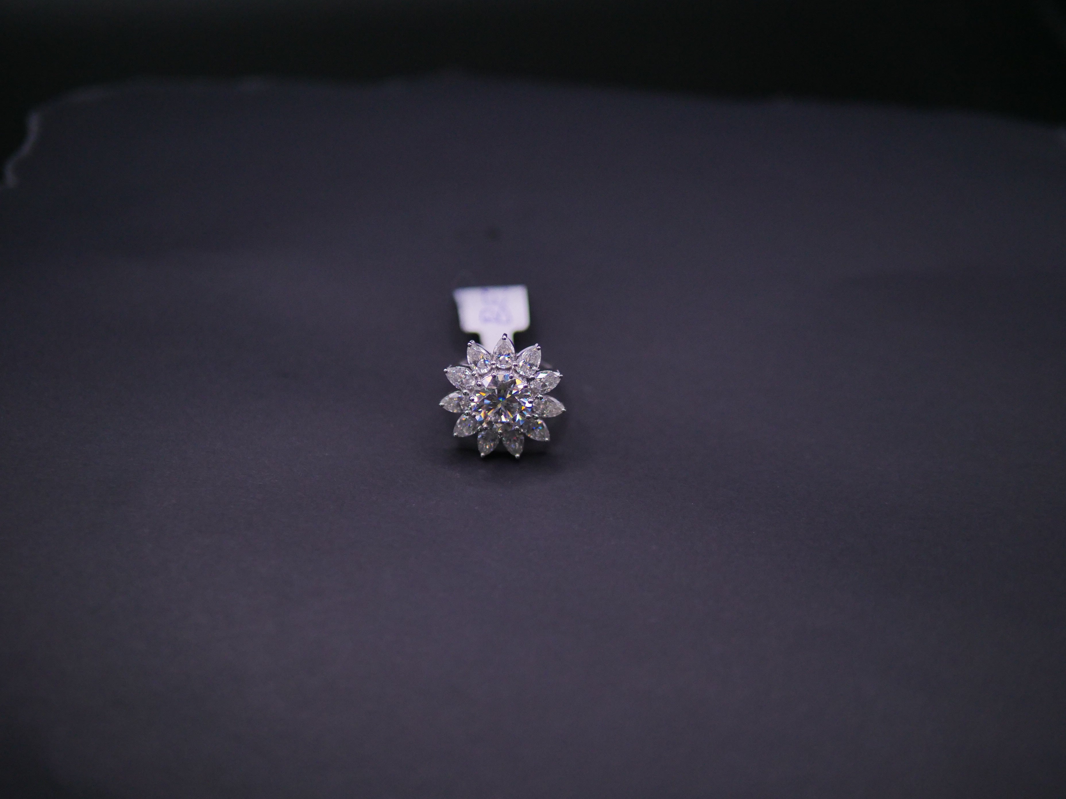Marquise Sunburst Flower Halo CZ Ring In White Gold