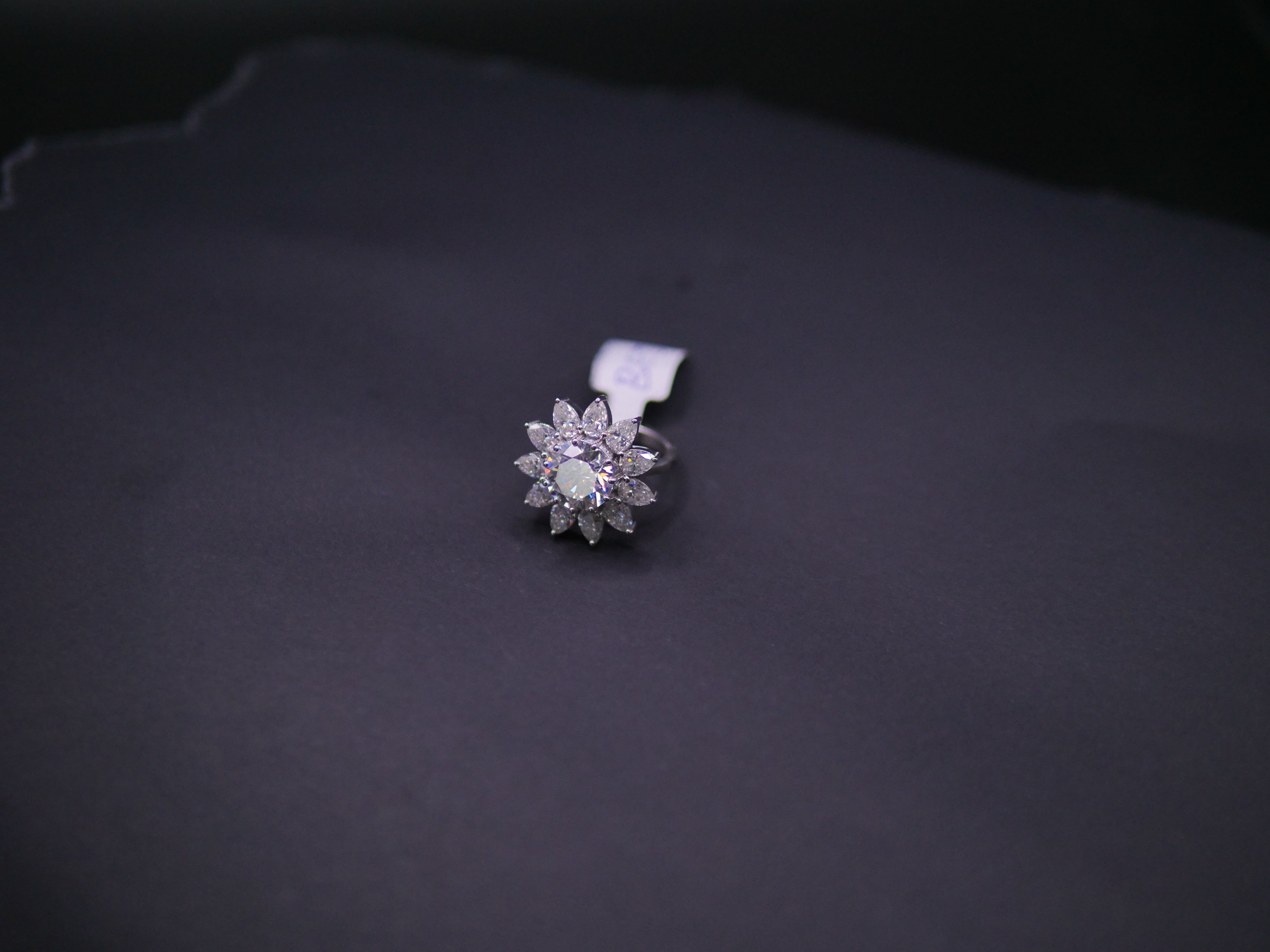 Marquise Sunburst Flower Halo CZ Ring In White Gold