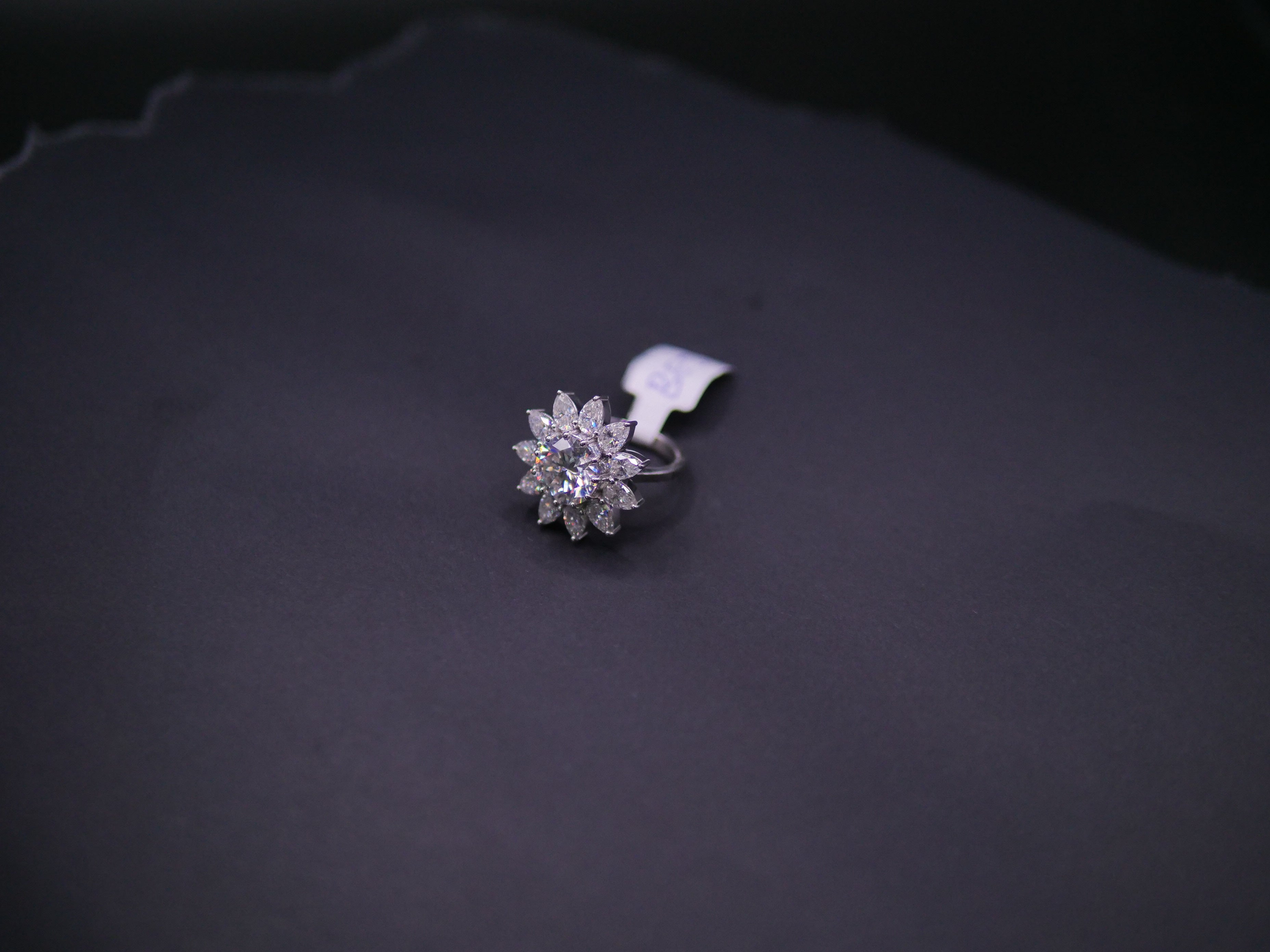 Marquise Sunburst Flower Halo CZ Ring In White Gold