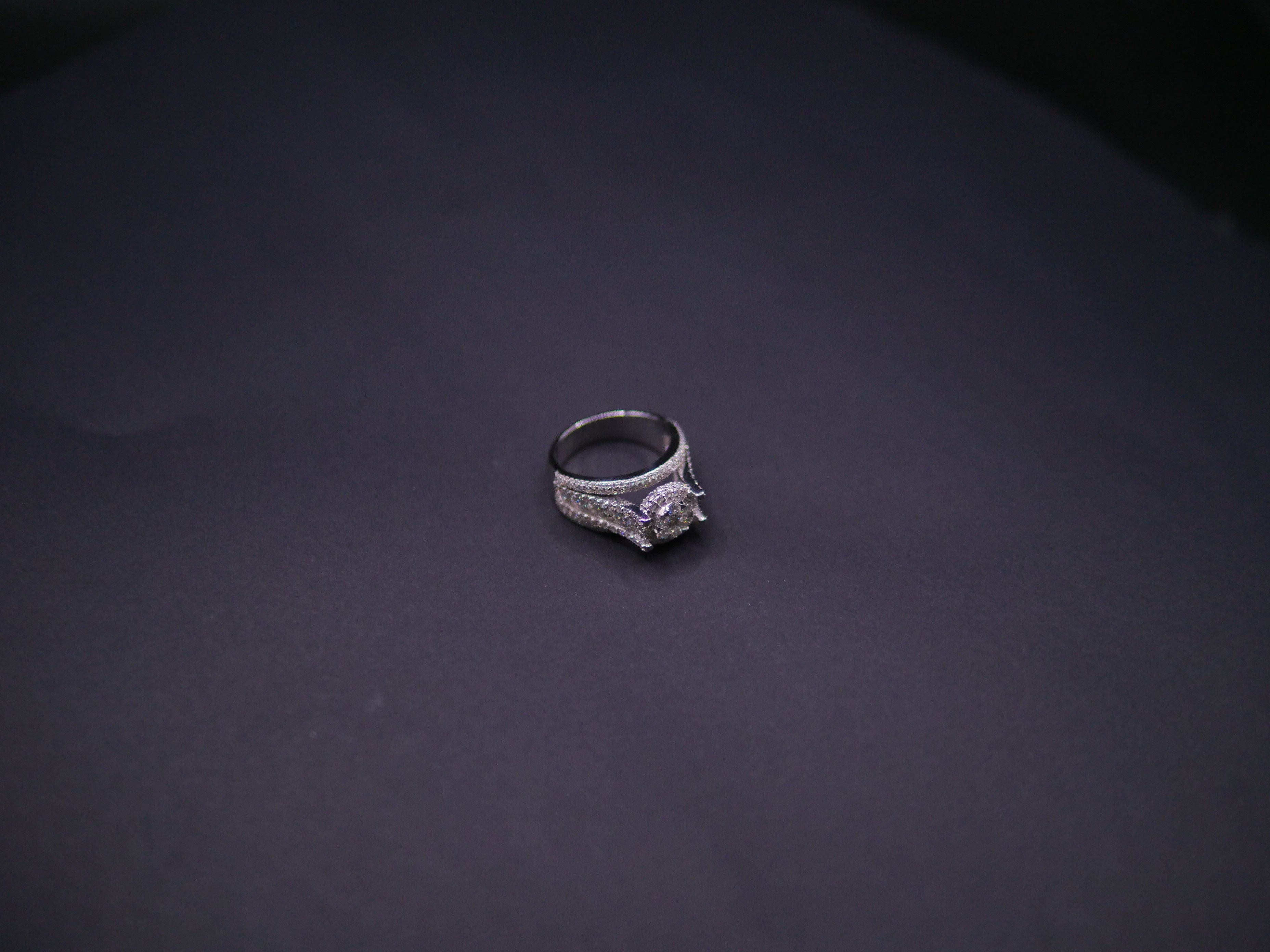 Round Brilliant Halo Engagement Ring With Split Pavé Shank In White Gold
