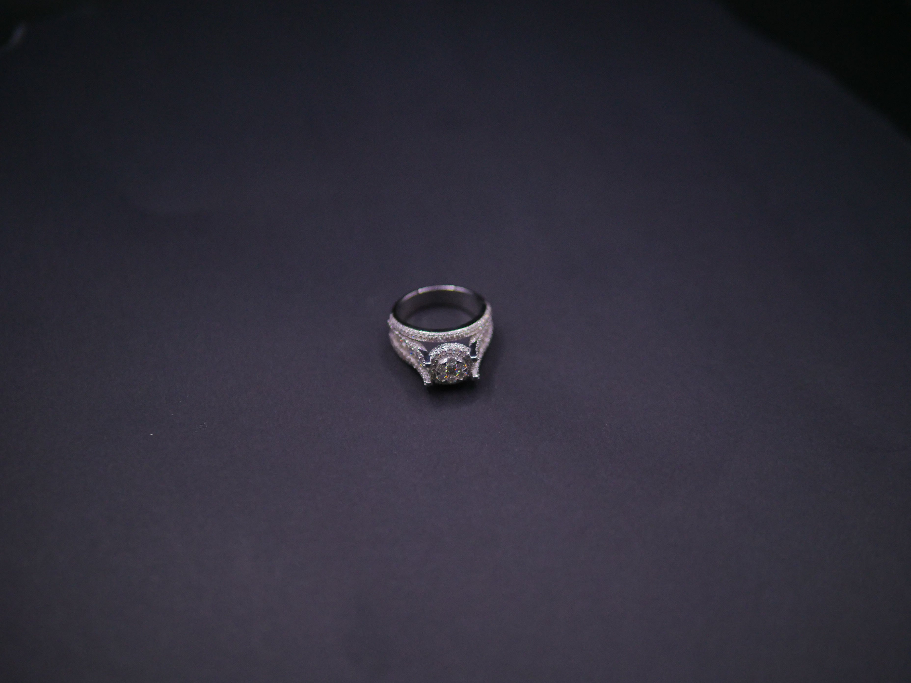 Round Brilliant Halo Engagement Ring With Split Pavé Shank In White Gold