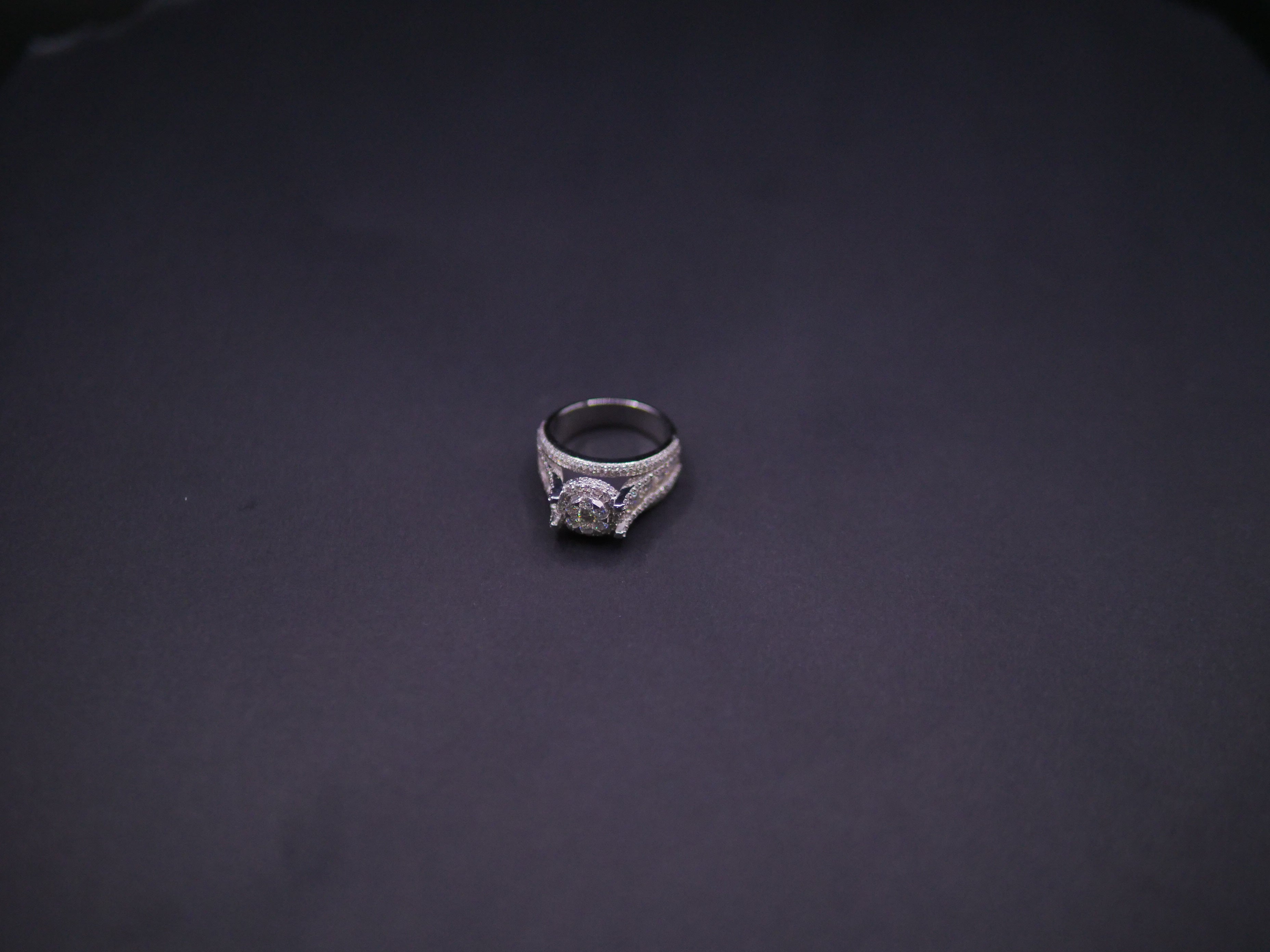 Round Brilliant Halo Engagement Ring With Split Pavé Shank In White Gold