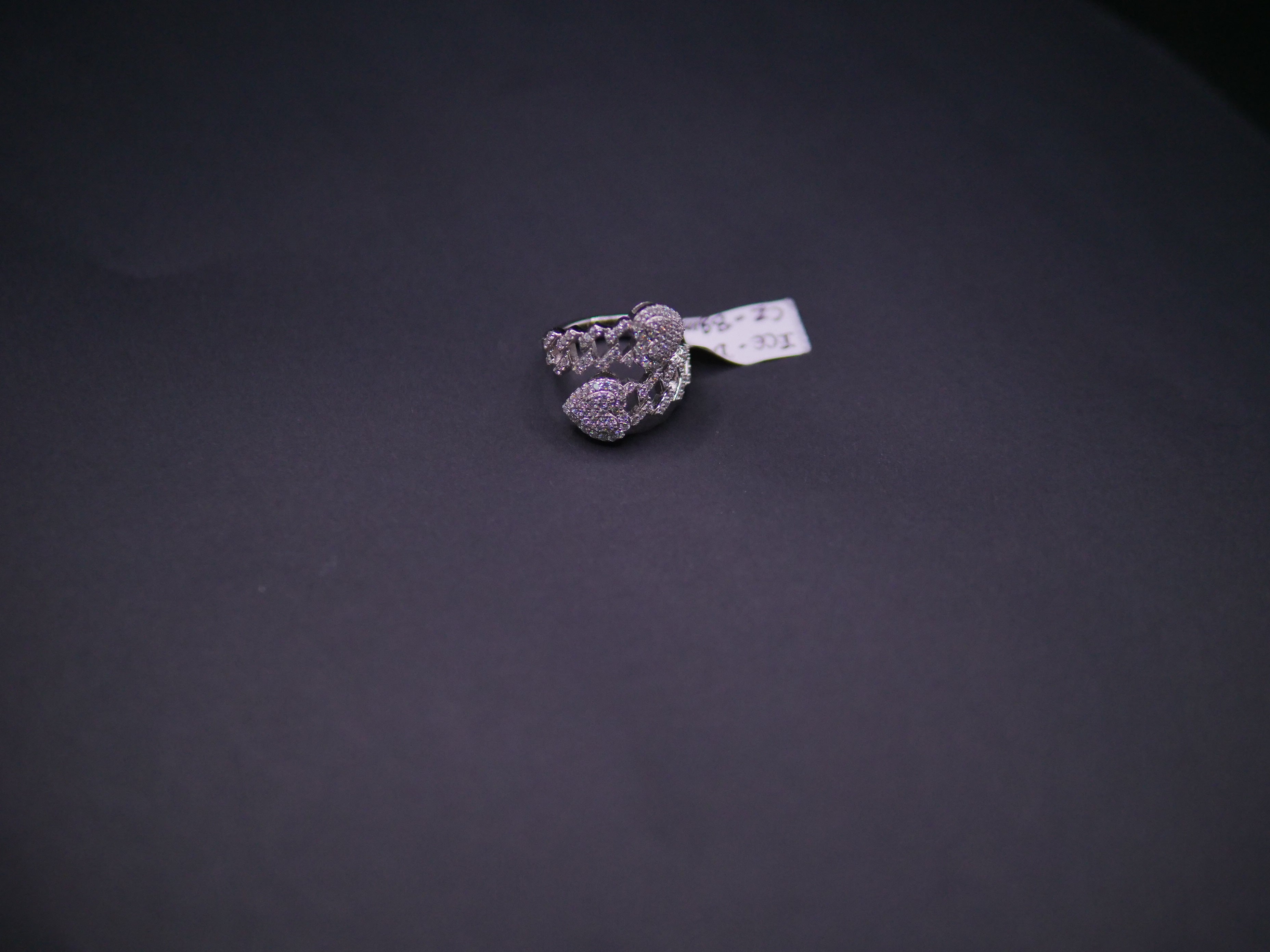 Iced Out Open Bypass Dual Serpent Head Ring In White Gold