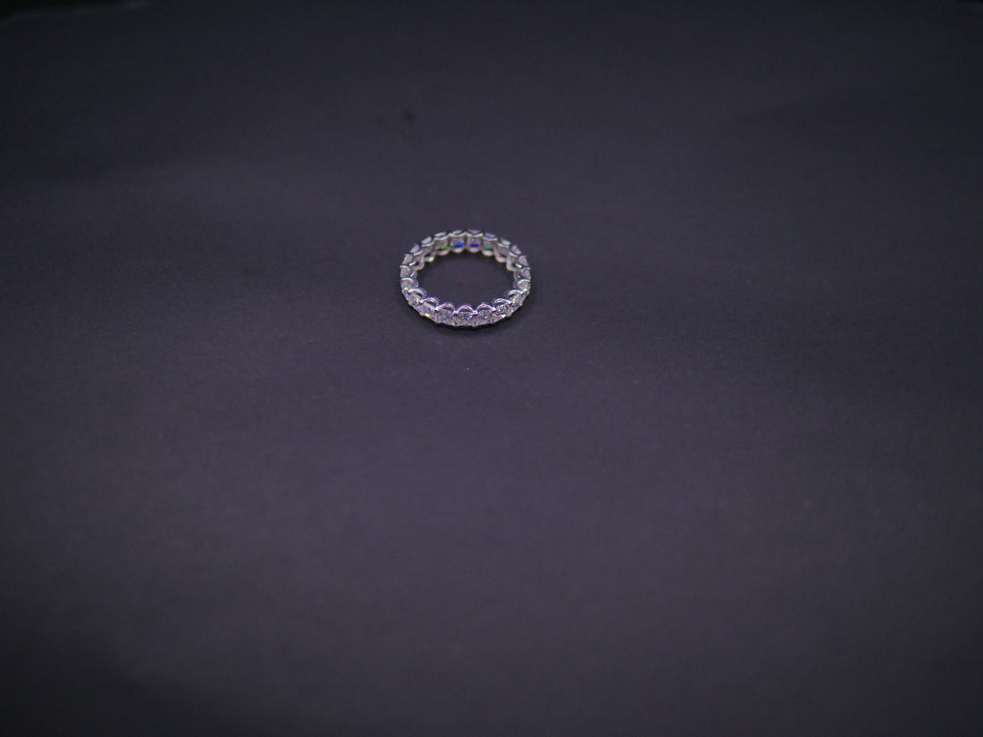 Shared-Prong Round CZ Full Eternity Band In White Gold