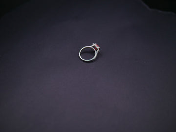 Ruby Red Heart-Cut CZ Halo Ring In White Gold