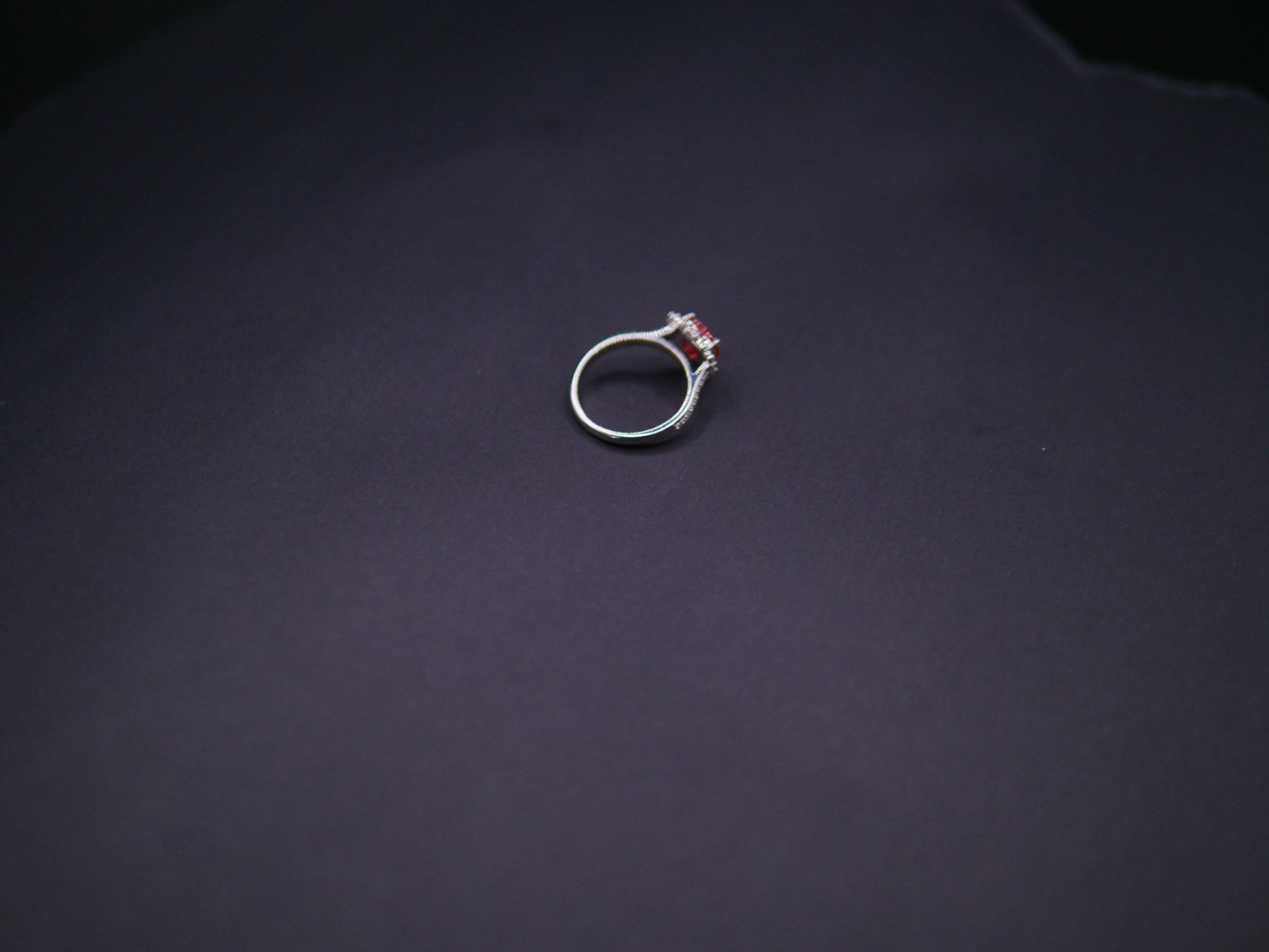 Ruby Red Heart-Cut CZ Halo Ring In White Gold