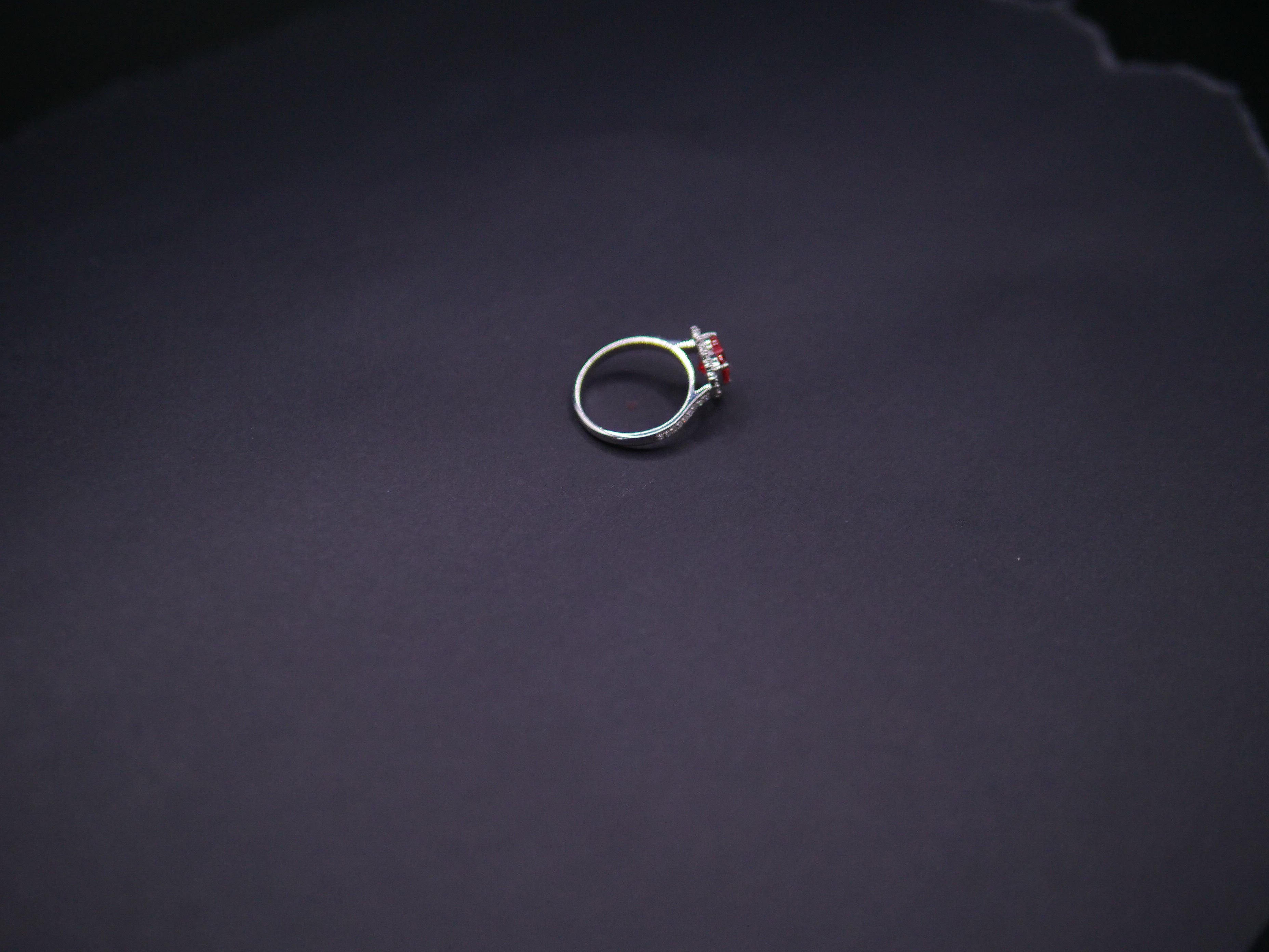 Ruby Red Heart-Cut CZ Halo Ring In White Gold